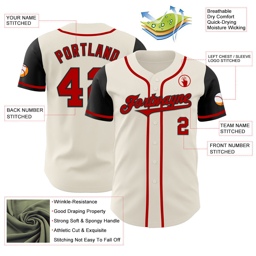 Custom Cream Red-Black Authentic Two Tone Baseball Jersey baseball jersey product view 3