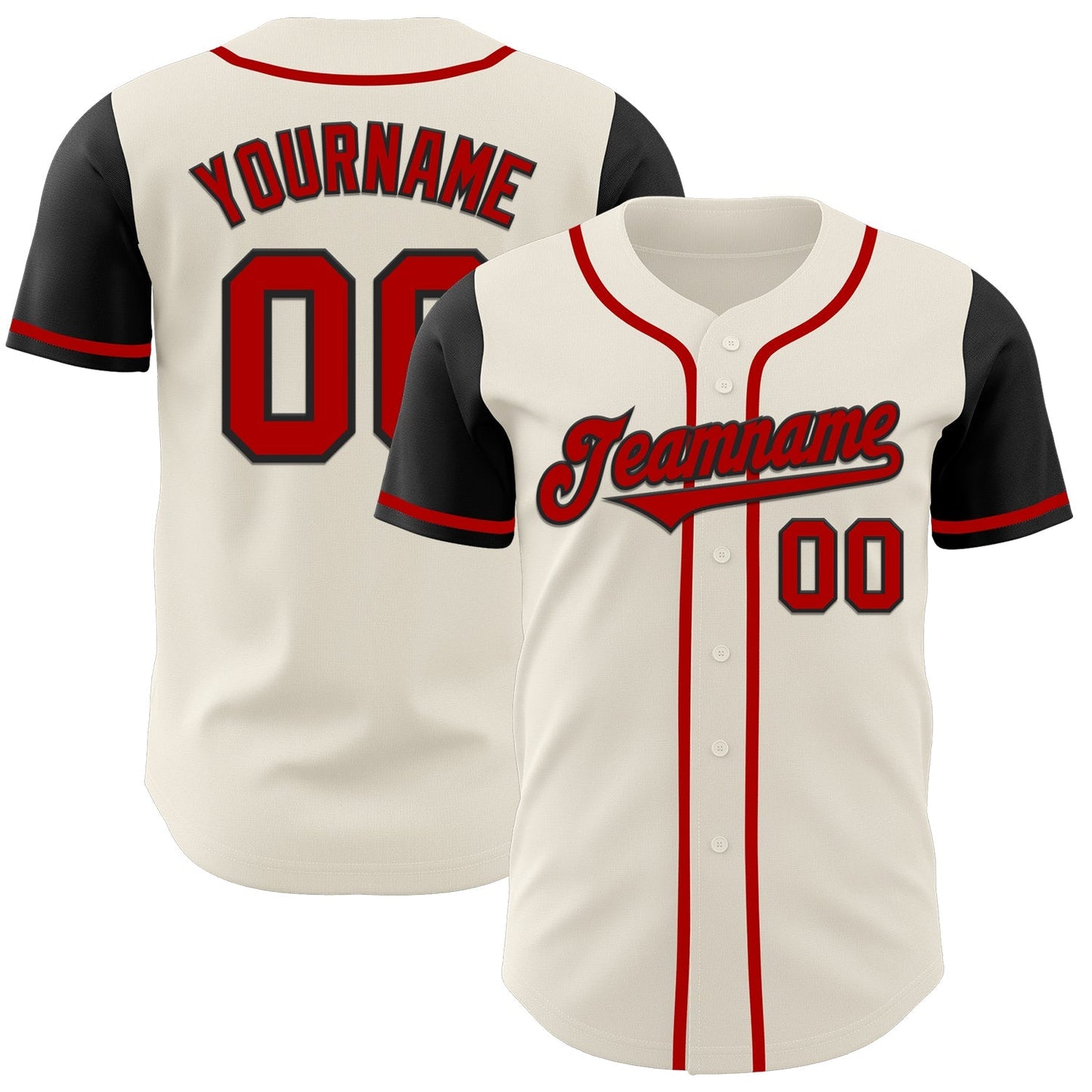 Custom Cream Red-Black Authentic Two Tone Baseball Jersey baseball jersey product view 1