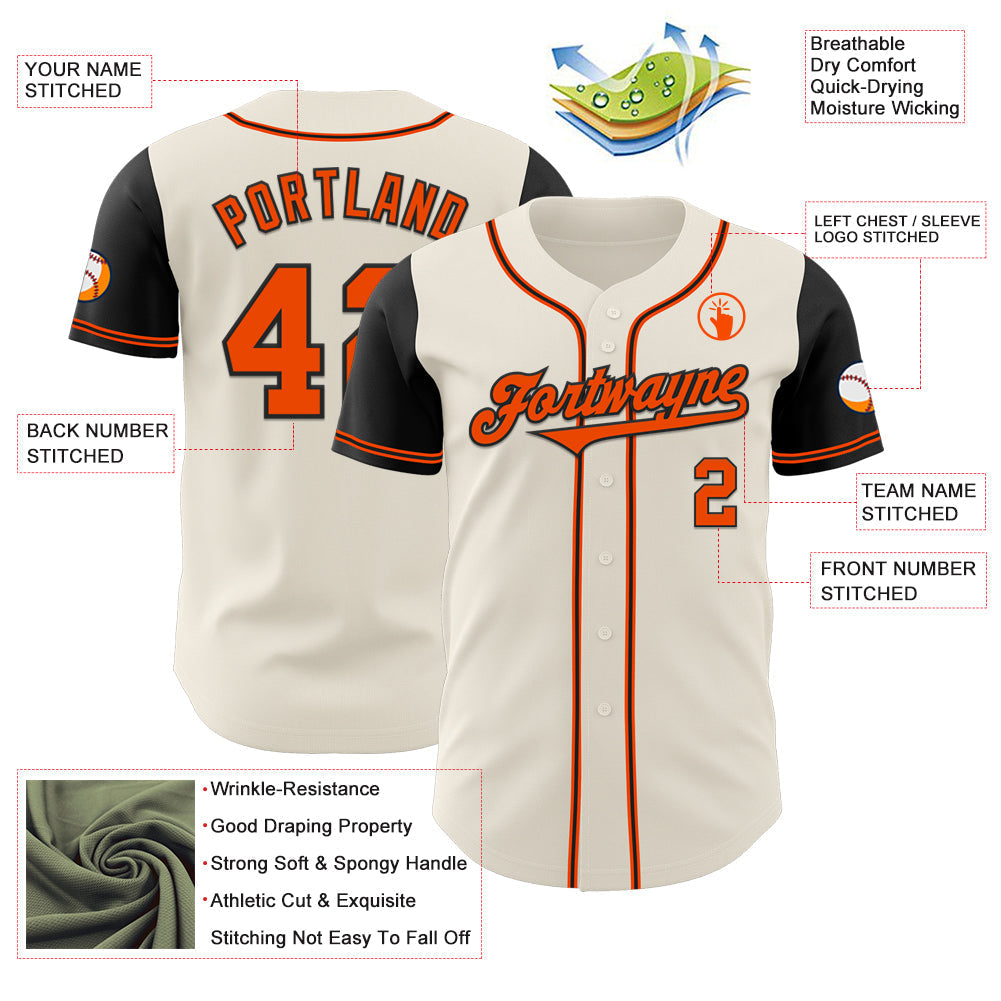 Custom Cream Orange-Black Authentic Two Tone Baseball Jersey baseball jersey product view 3