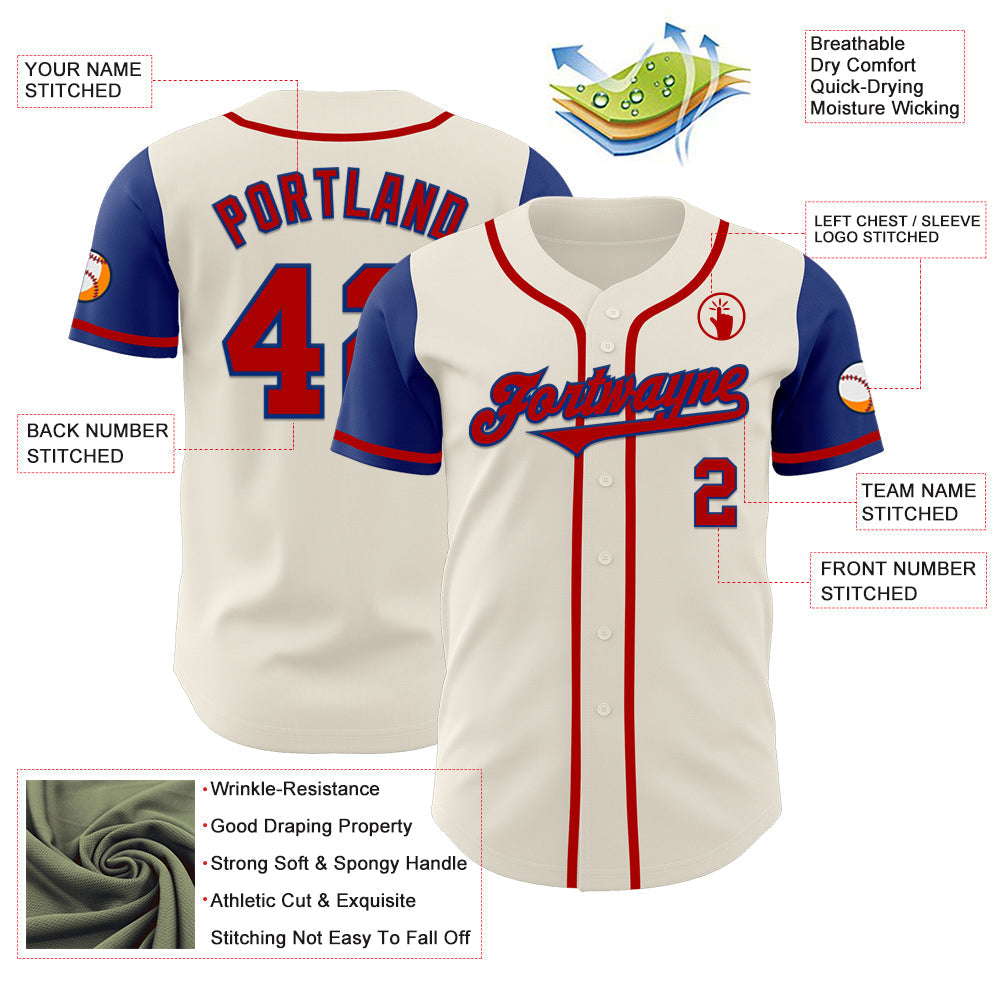 Custom Cream Red-Royal Authentic Two Tone Baseball Jersey baseball jersey product view 3