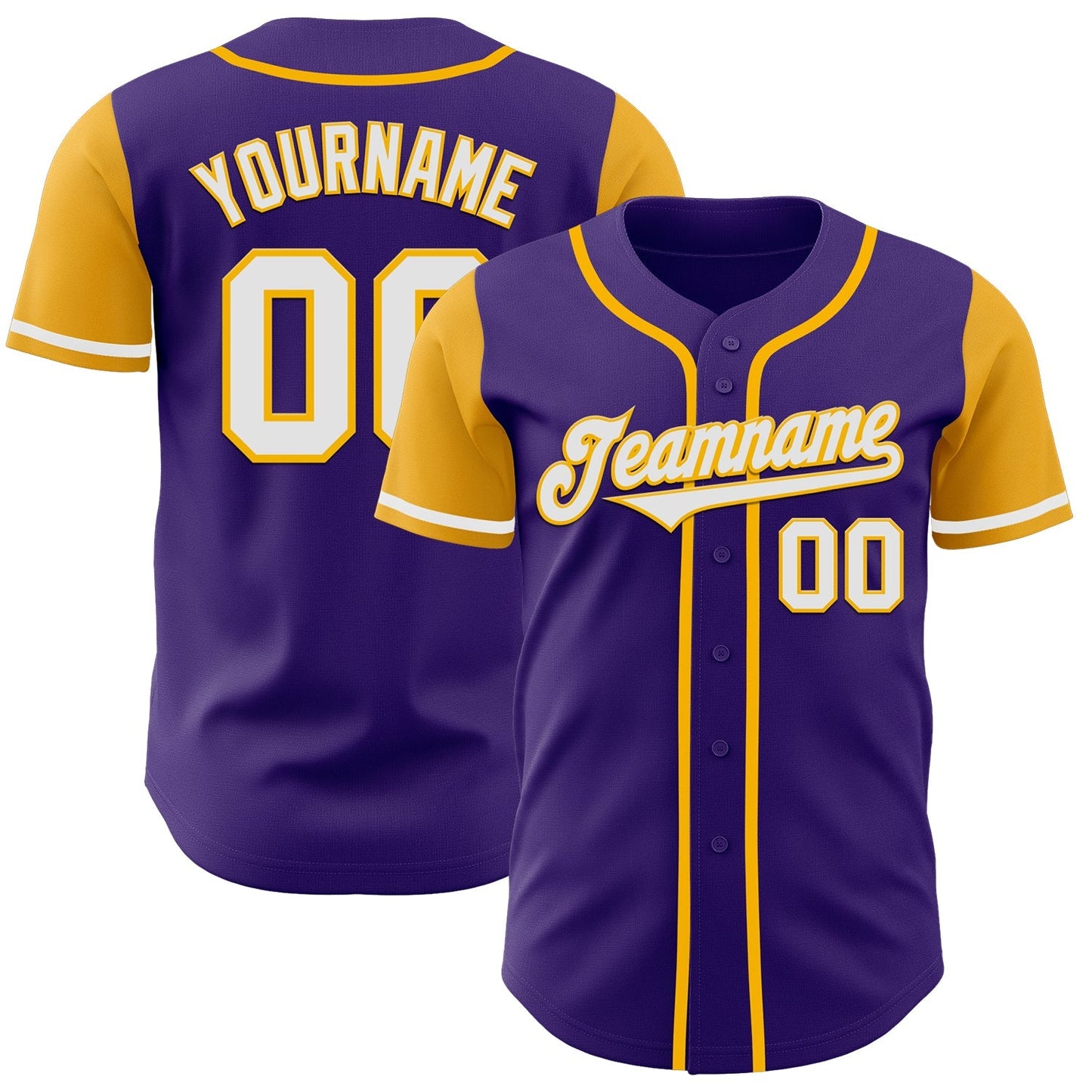 Custom Purple White-Gold Authentic Two Tone Baseball Jersey baseball jersey product view 1