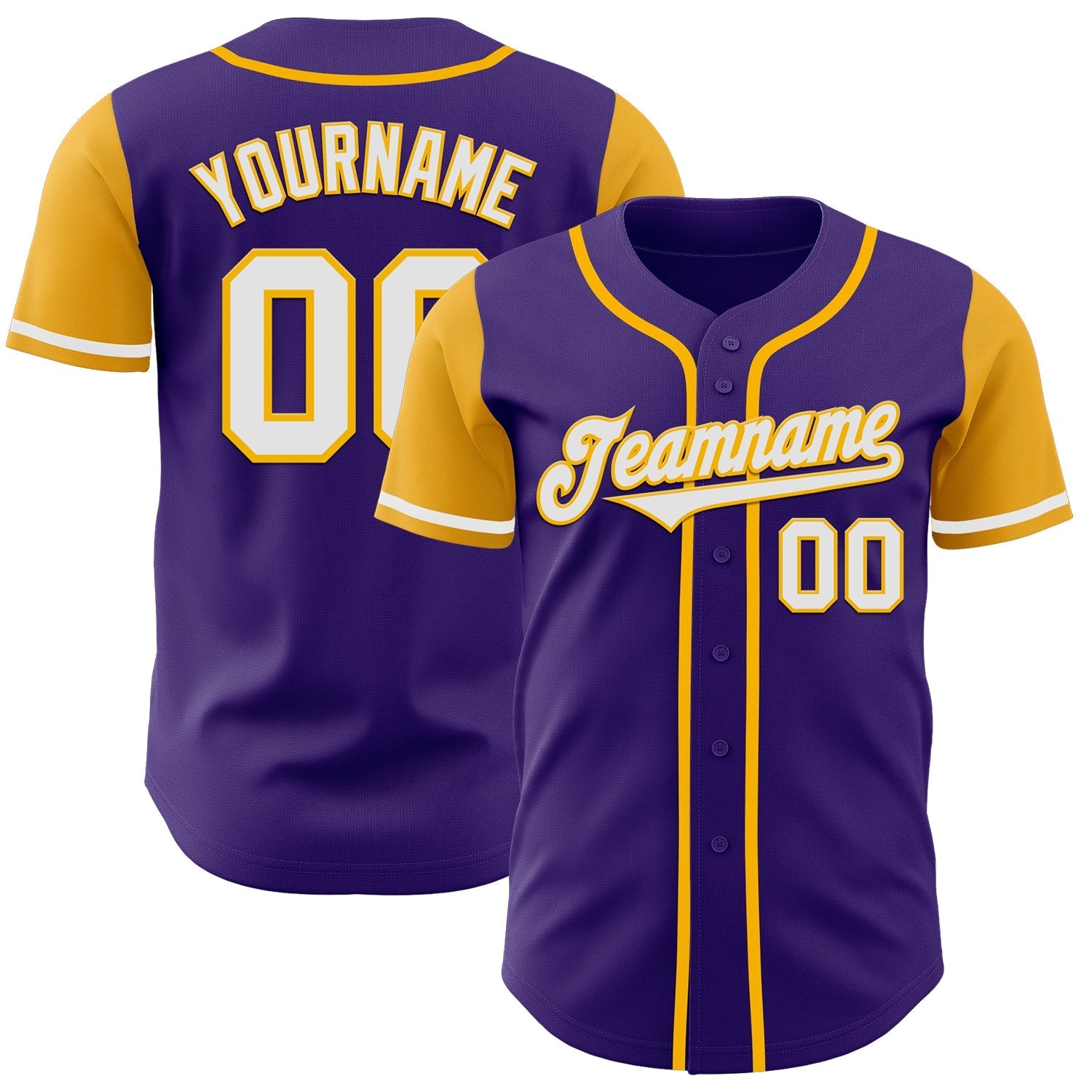 Custom Purple White-Gold Authentic Two Tone Baseball Jersey baseball jersey product view 1