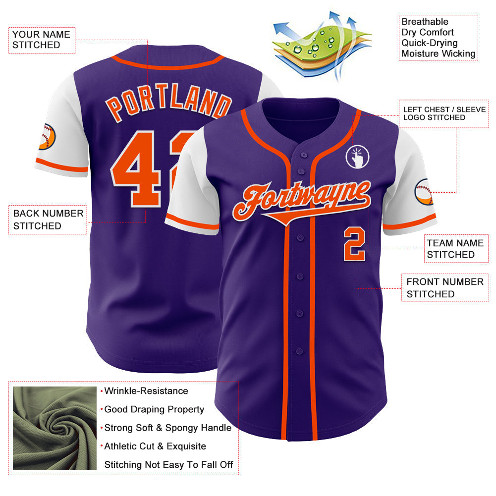 Custom Purple Orange-White Authentic Two Tone Baseball Jersey baseball jersey product view 3