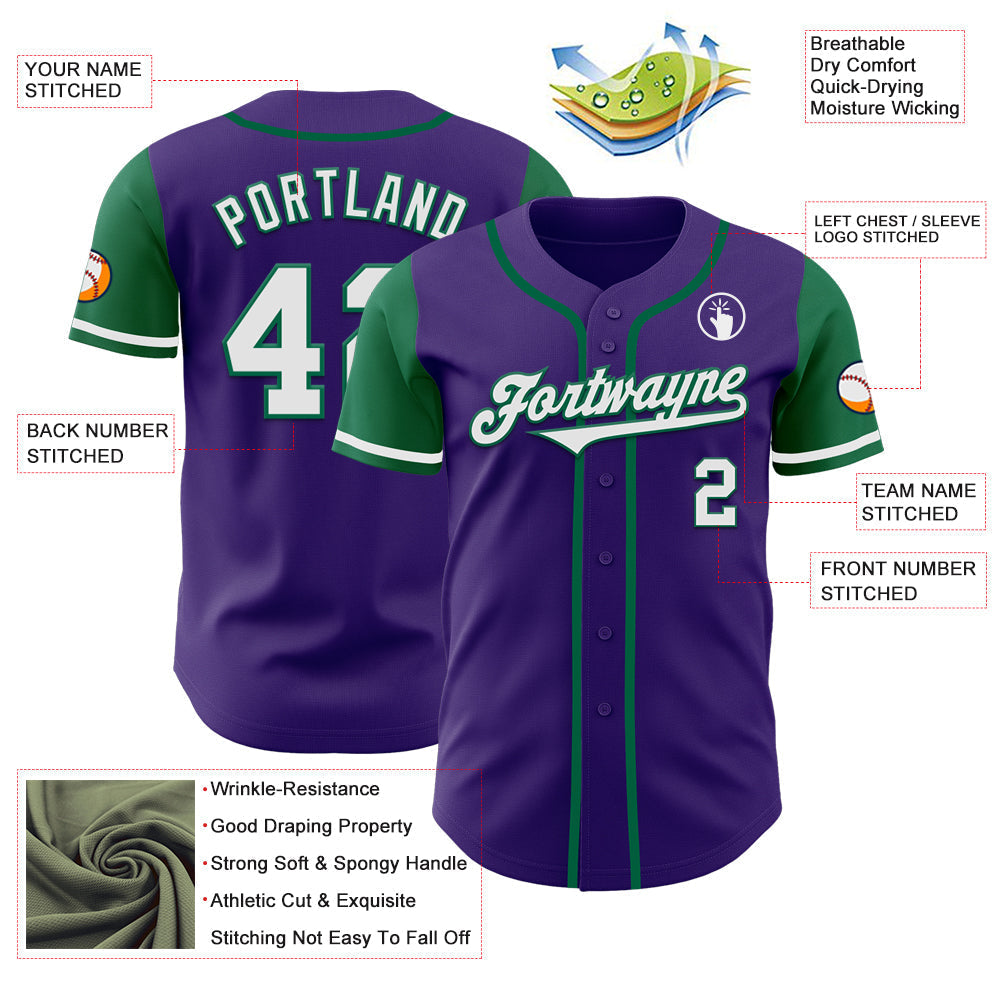 Custom Purple White-Kelly Green Authentic Two Tone Baseball Jersey baseball jersey product view 3