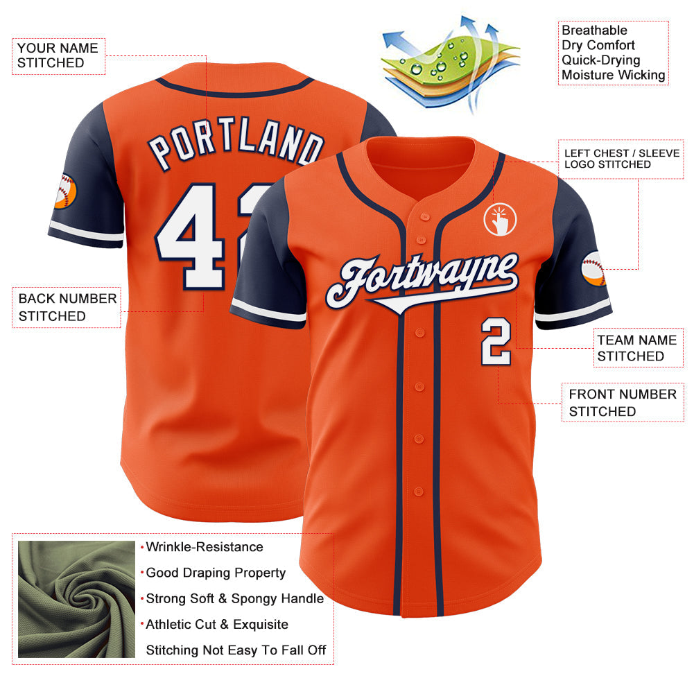 Custom Orange White-Navy Authentic Two Tone Baseball Jersey baseball jersey product view 3