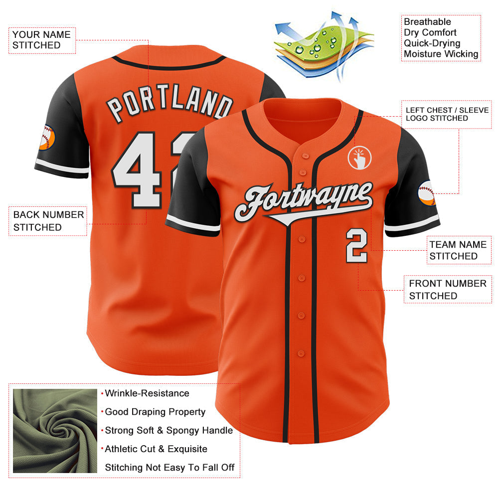 Custom Orange White-Black Authentic Two Tone Baseball Jersey baseball jersey product view 3