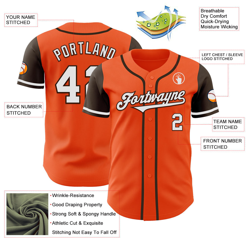 Custom Orange White-Brown Authentic Two Tone Baseball Jersey baseball jersey product view 3