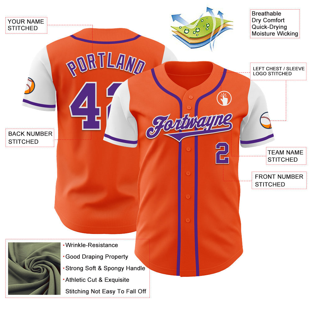 Custom Orange Purple-White Authentic Two Tone Baseball Jersey baseball jersey product view 3