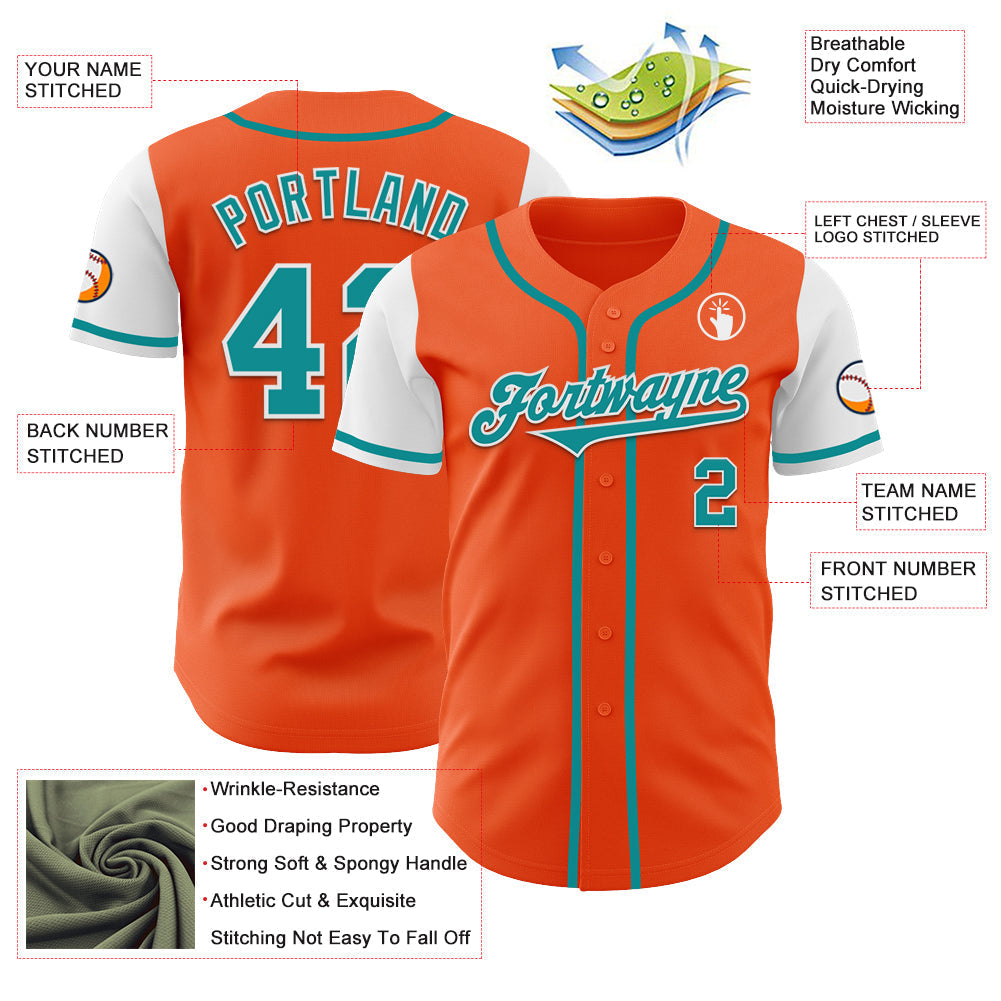 Custom Orange Teal-White Authentic Two Tone Baseball Jersey baseball jersey product view 3