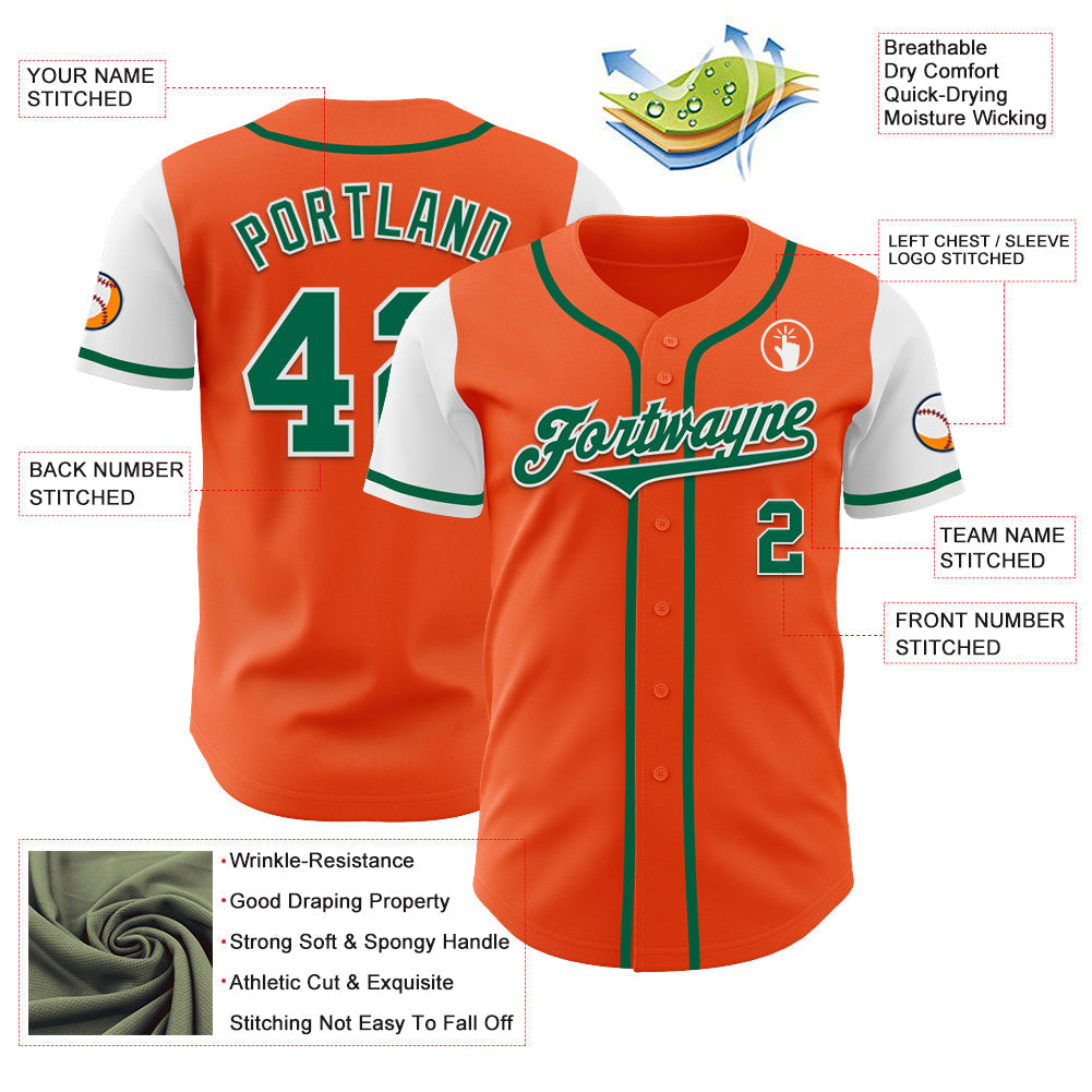 Custom Orange Kelly Green-White Authentic Two Tone Baseball Jersey baseball jersey product view 3