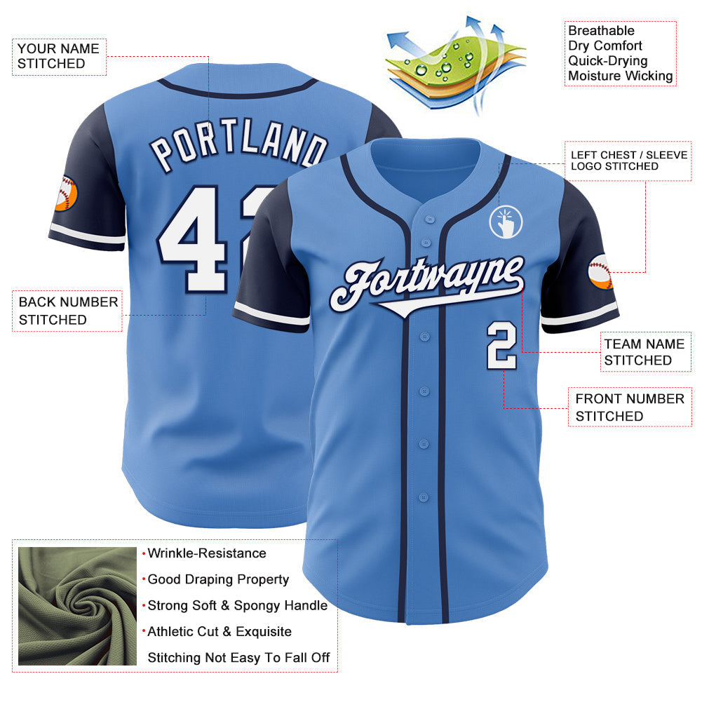 Custom Powder Blue White-Navy Authentic Two Tone Baseball Jersey baseball jersey product view 3