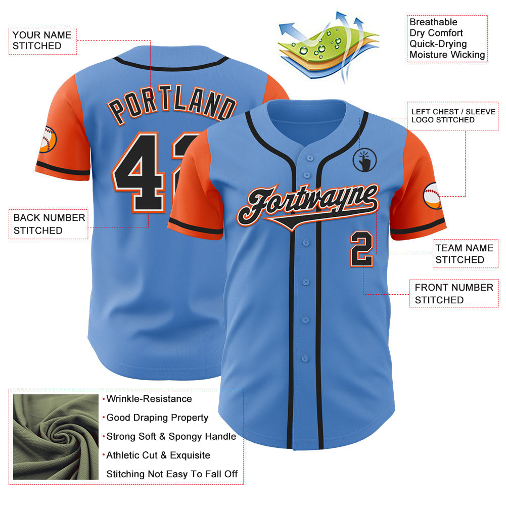 Custom Powder Blue Black-Orange Authentic Two Tone Baseball Jersey baseball jersey product view 3