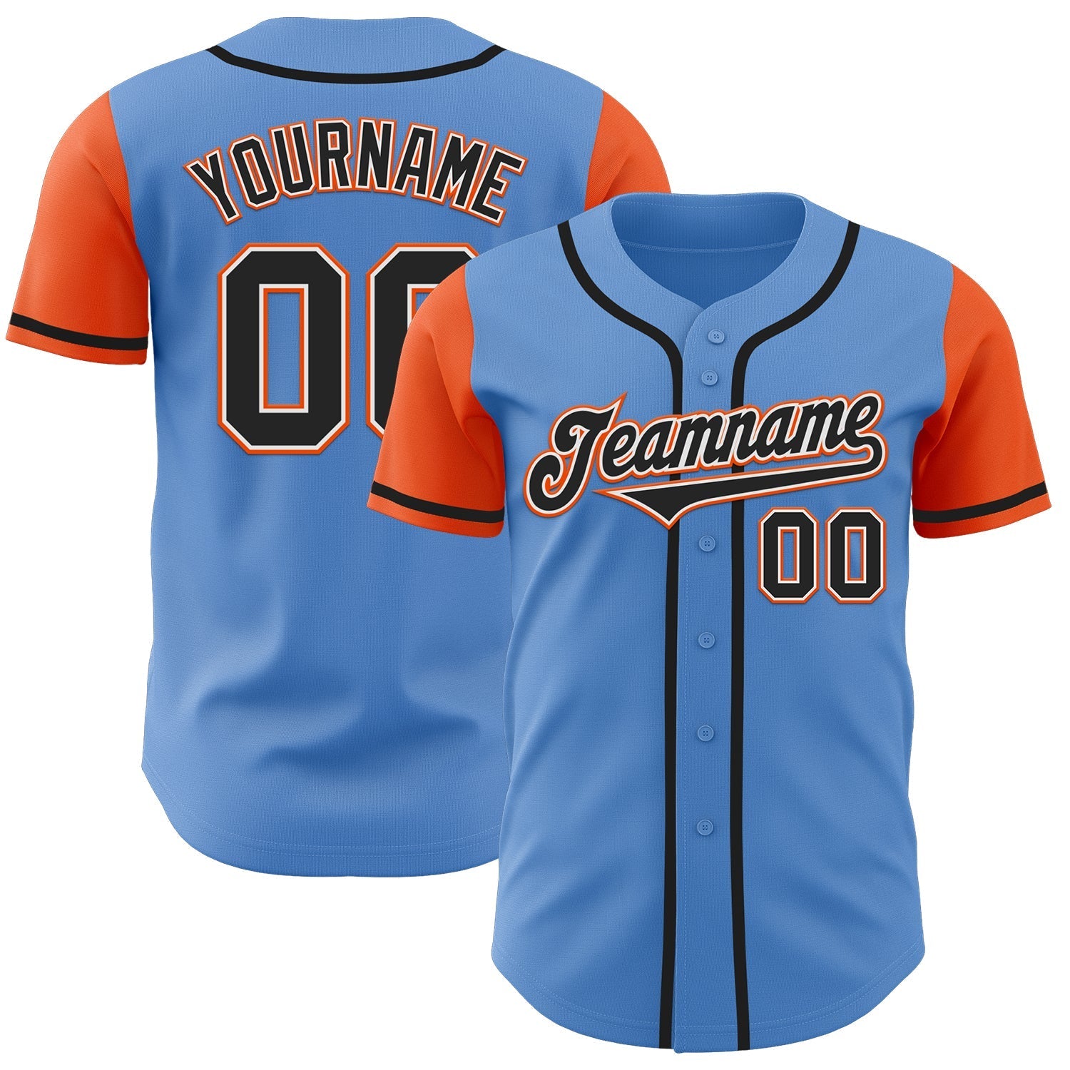 Custom Powder Blue Black-Orange Authentic Two Tone Baseball Jersey baseball jersey product view 1