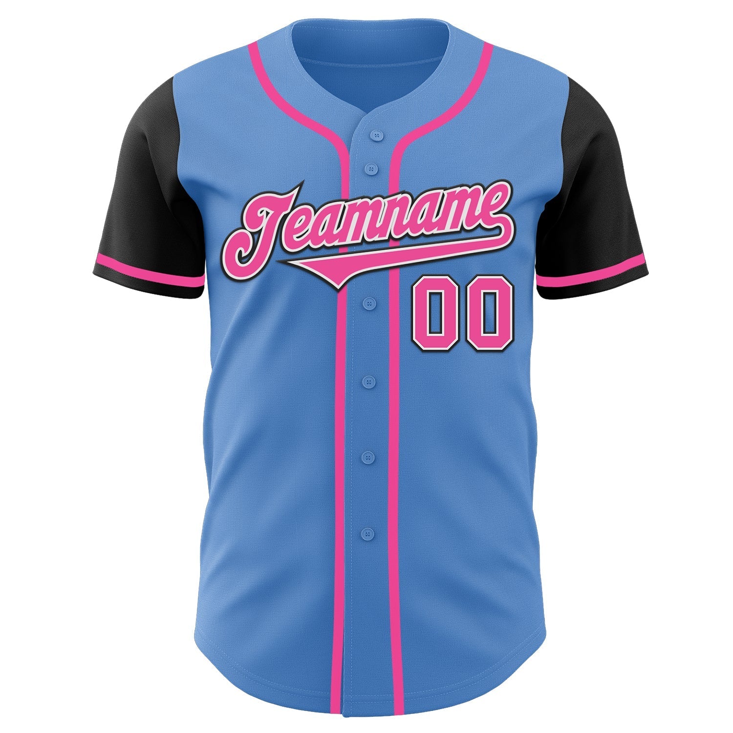 Custom Powder Blue Pink-Black Authentic Two Tone Baseball Jersey baseball jersey product view 2