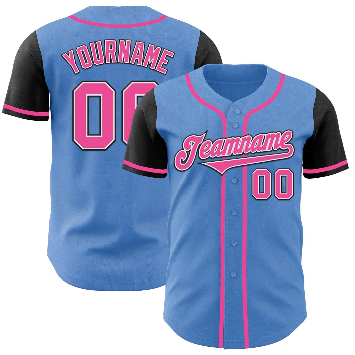 Custom Powder Blue Pink-Black Authentic Two Tone Baseball Jersey baseball jersey product view 1