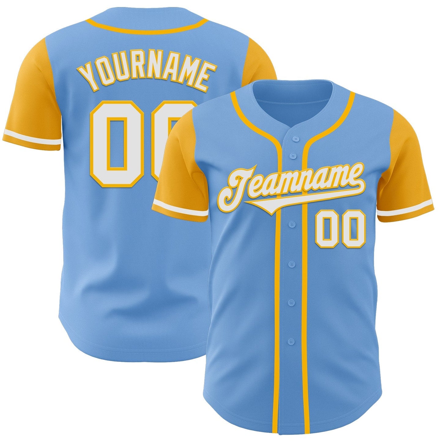 Custom Light Blue White-Gold Authentic Two Tone Baseball Jersey baseball jersey product view 1