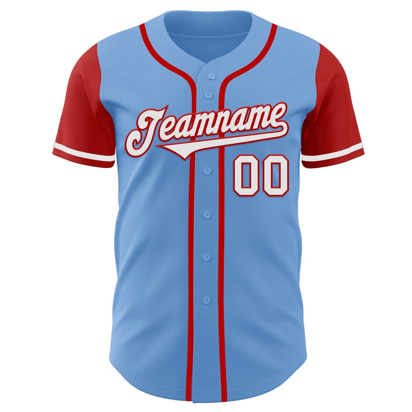 Custom Light Blue White-Red Authentic Two Tone Baseball Jersey baseball jersey product view 2