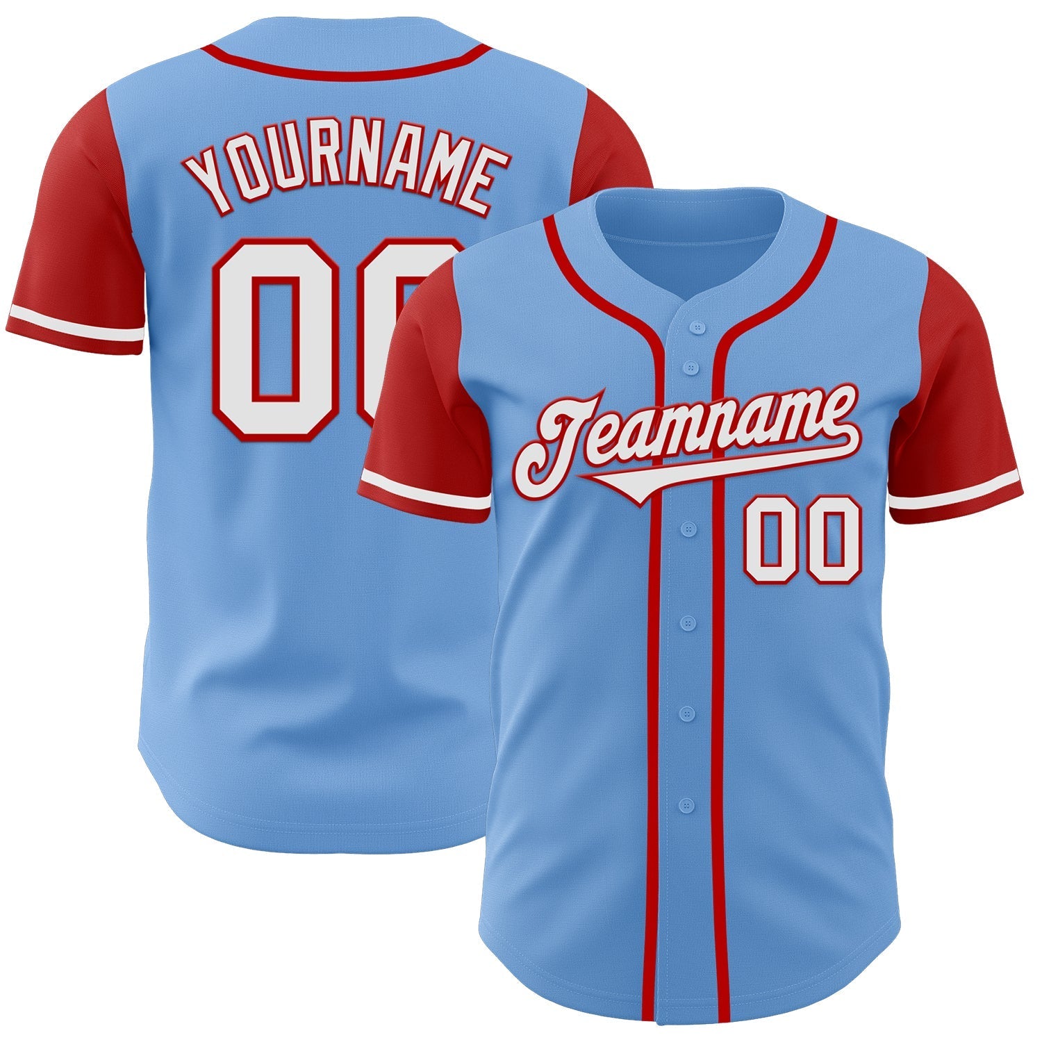 Custom Light Blue White-Red Authentic Two Tone Baseball Jersey baseball jersey product view 1