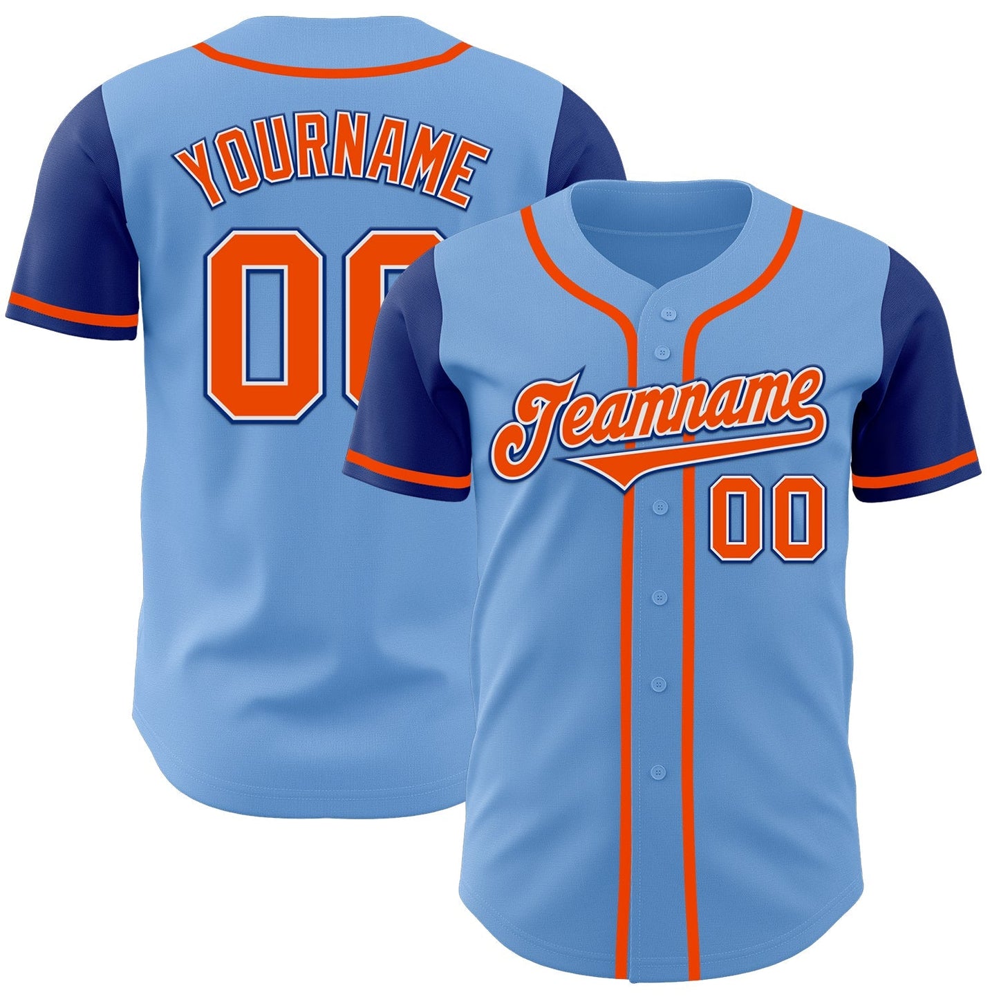 Custom Light Blue Orange-Royal Authentic Two Tone Baseball Jersey baseball jersey product view 1