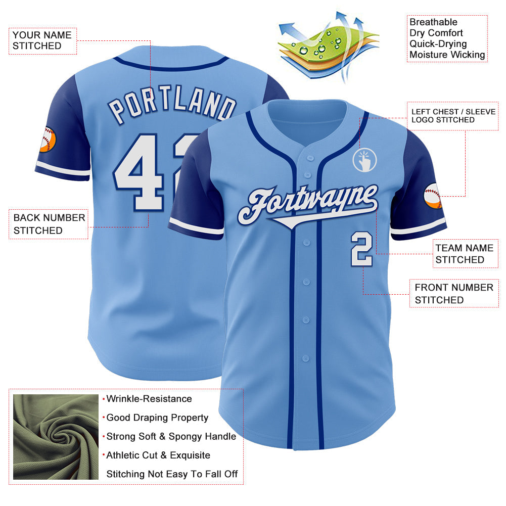 Custom Light Blue White-Royal Authentic Two Tone Baseball Jersey baseball jersey product view 3