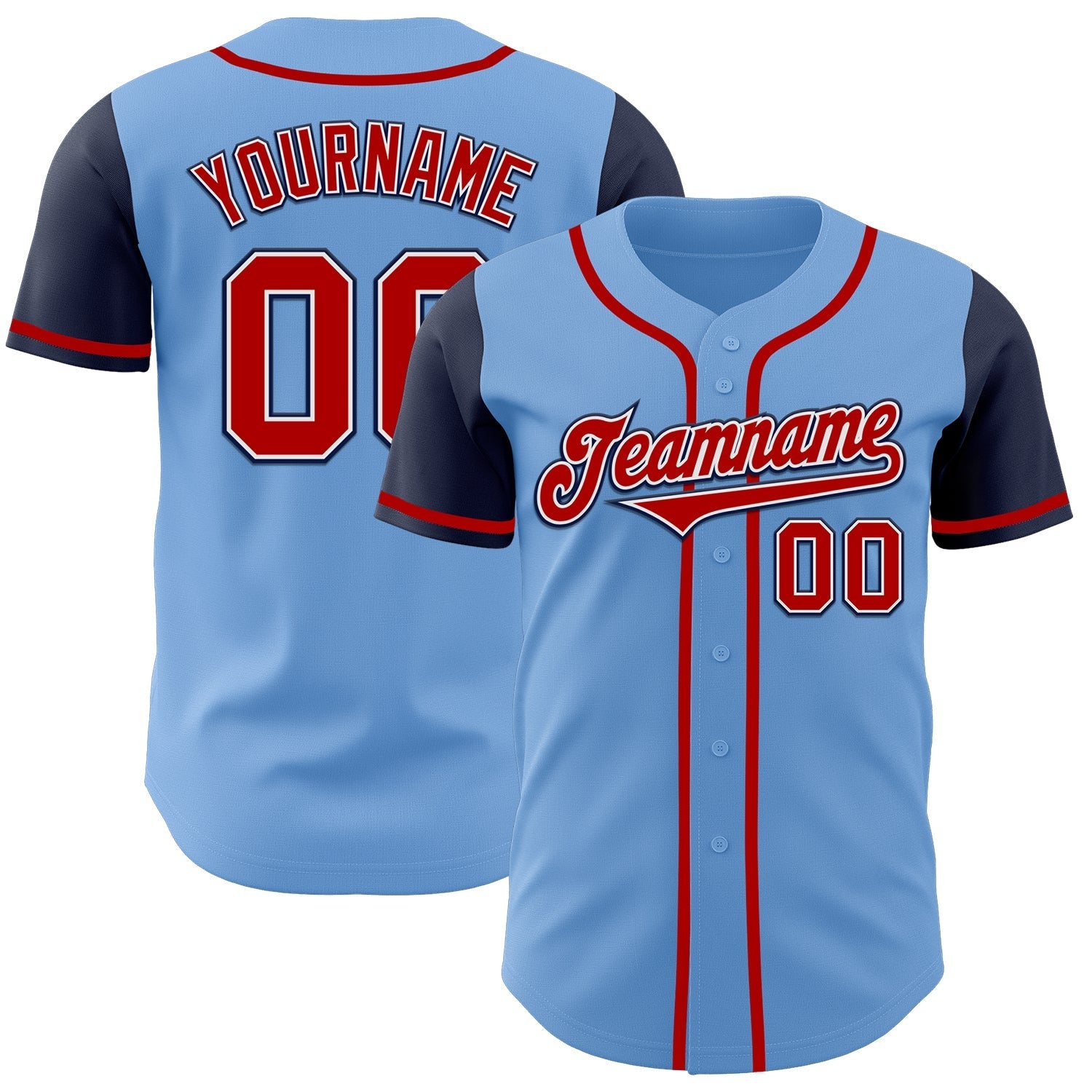 Custom Light Blue Red-Navy Authentic Two Tone Baseball Jersey baseball jersey product view 1
