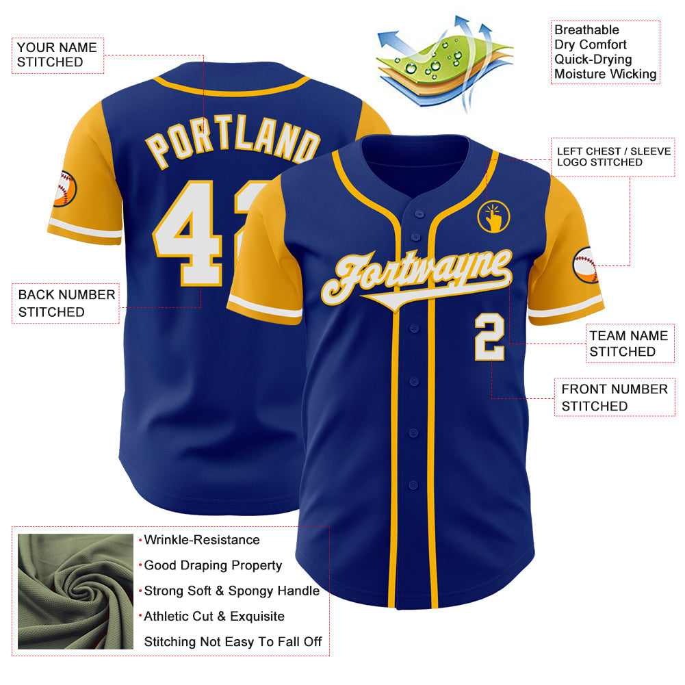Custom Royal White-Gold Authentic Two Tone Baseball Jersey baseball jersey product view 3
