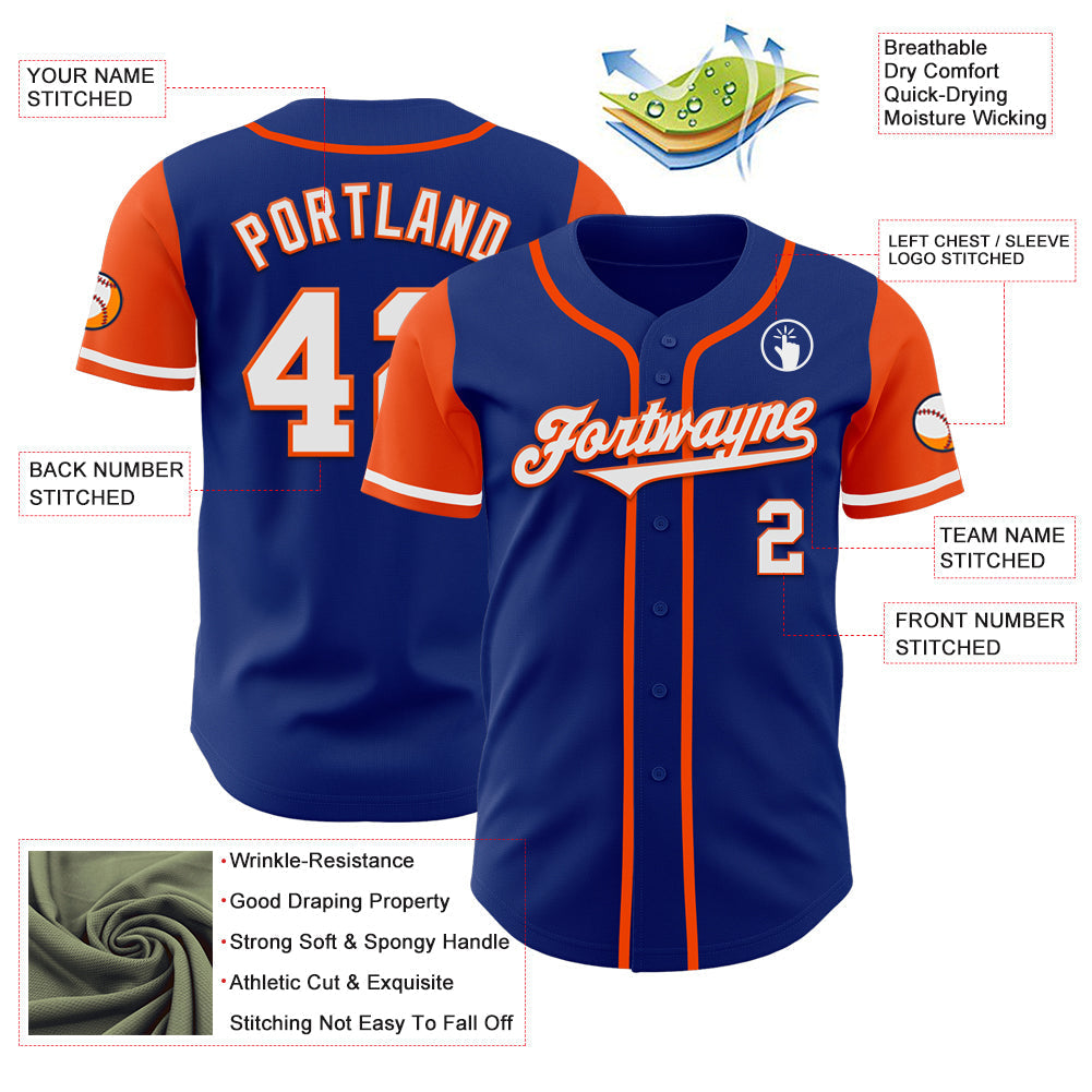 Custom Royal White-Orange Authentic Two Tone Baseball Jersey baseball jersey product view 3