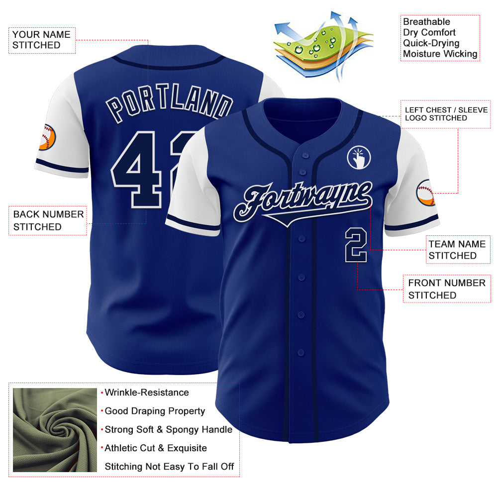 Custom Royal Navy-White Authentic Two Tone Baseball Jersey baseball jersey product view 3