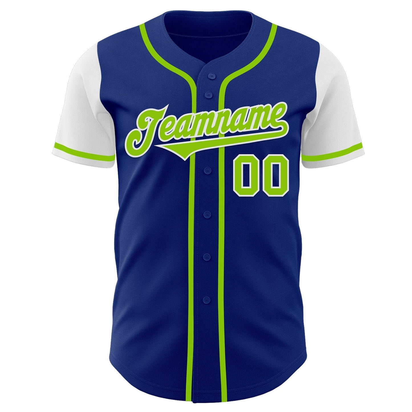 Custom Royal Neon Green-White Authentic Two Tone Baseball Jersey baseball jersey product view 2