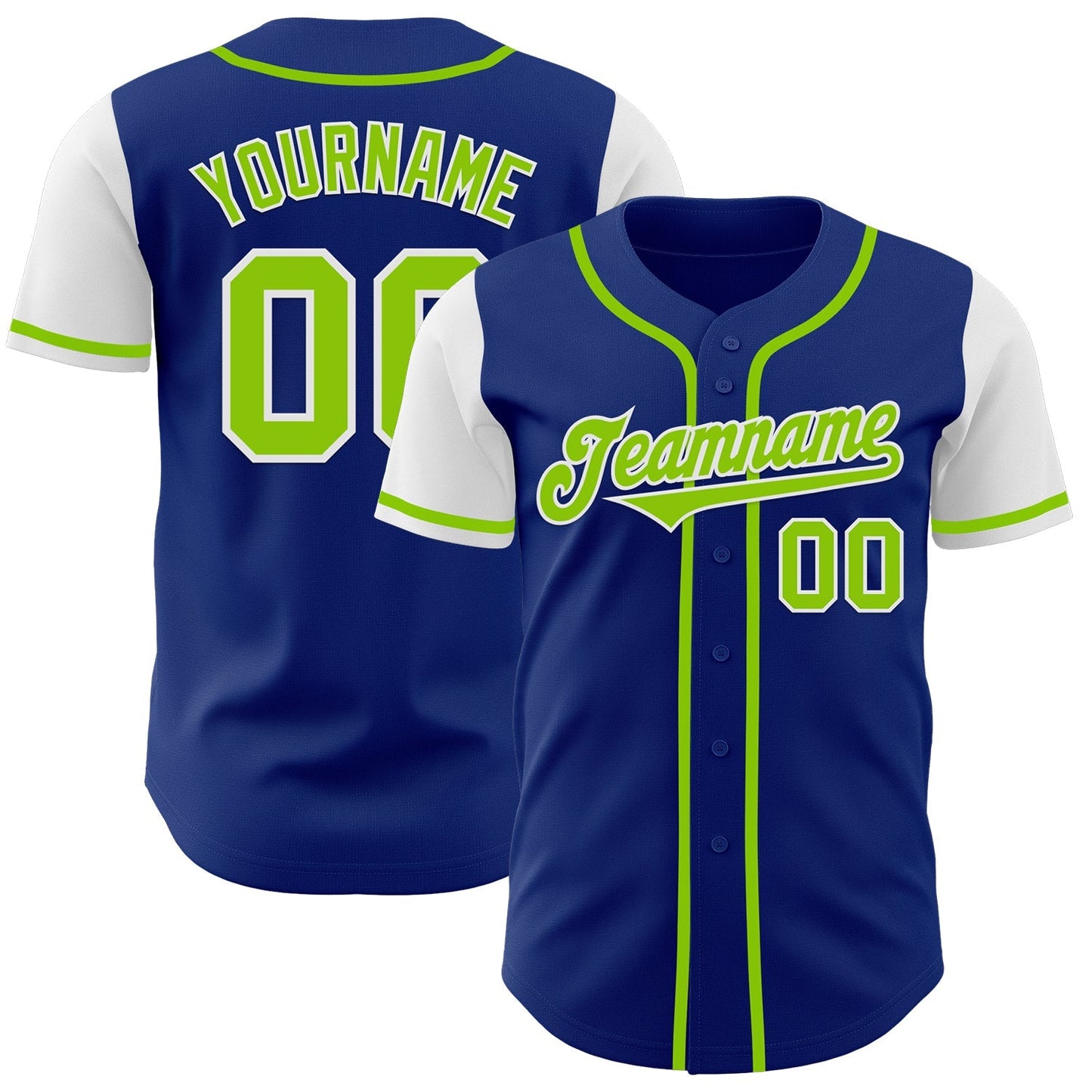 Custom Royal Neon Green-White Authentic Two Tone Baseball Jersey baseball jersey product view 1