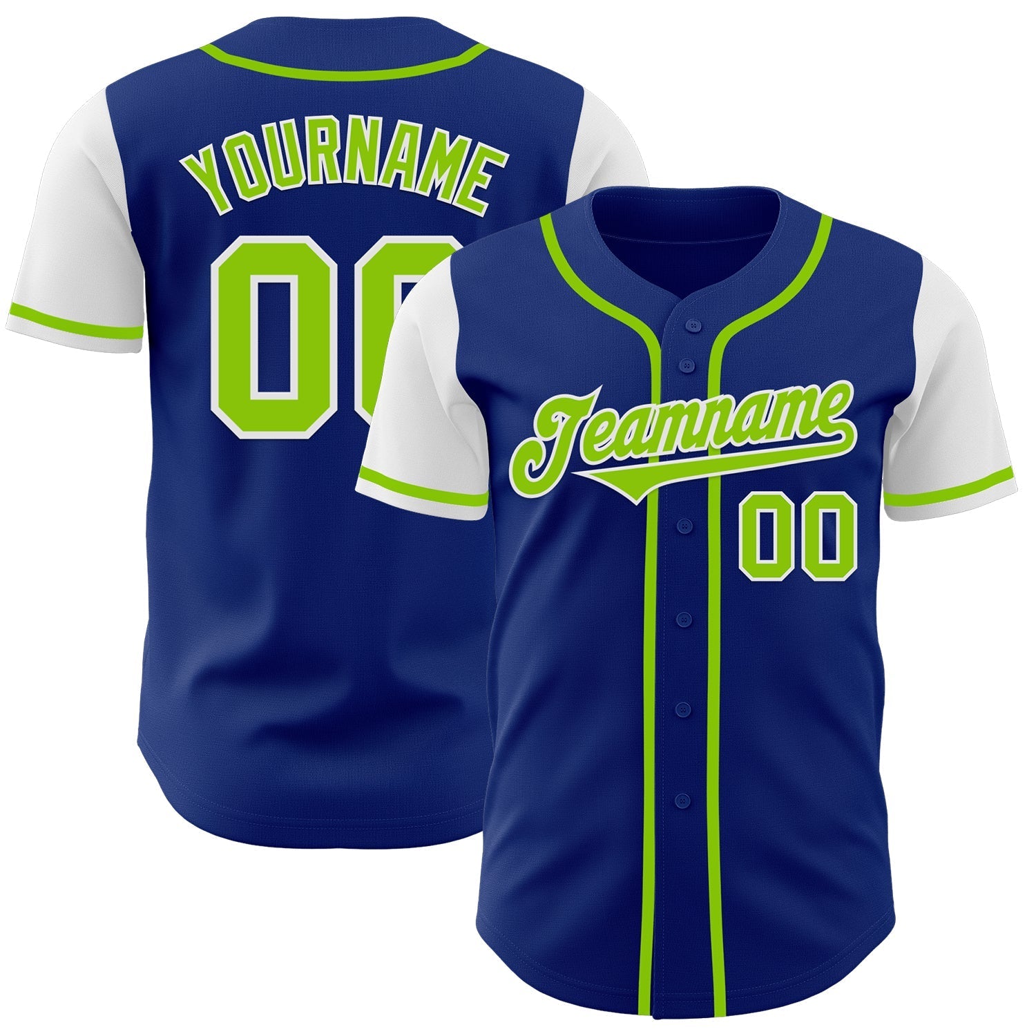 Custom Royal Neon Green-White Authentic Two Tone Baseball Jersey baseball jersey product view 1