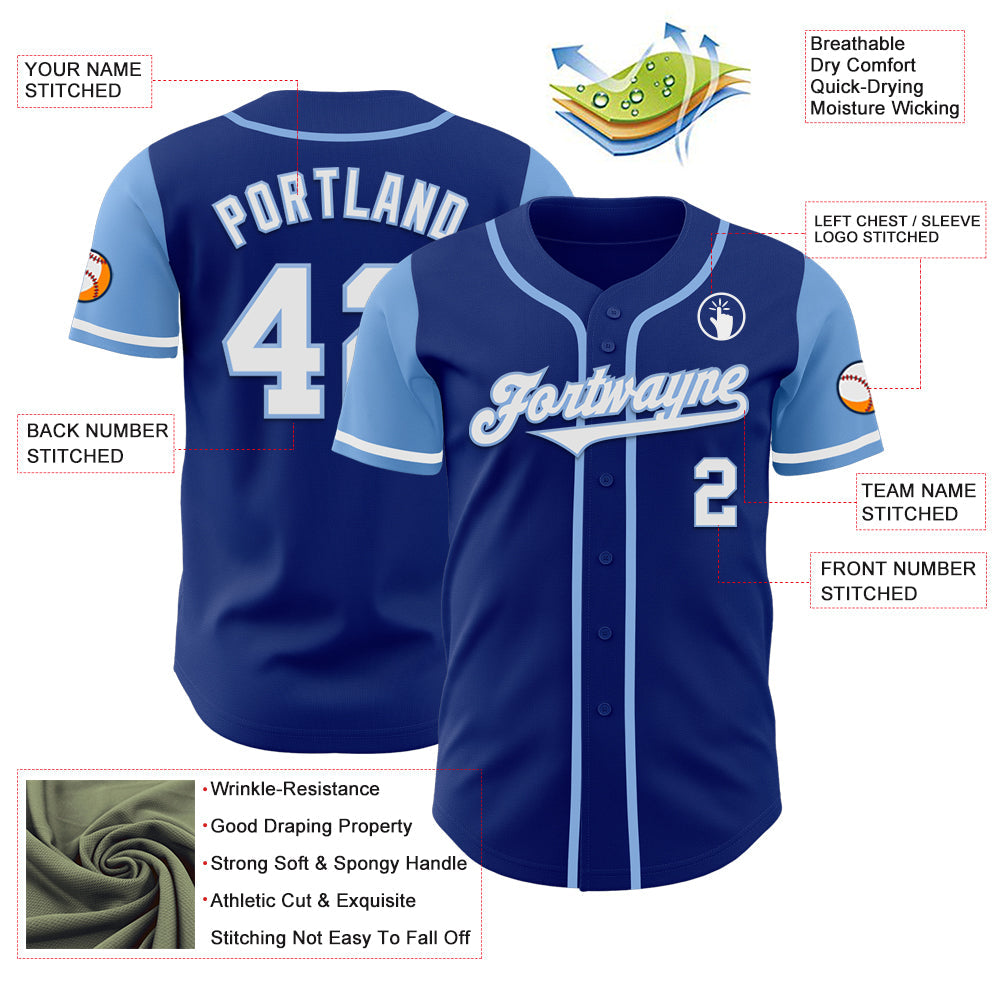 Custom Royal White-Light Blue Authentic Two Tone Baseball Jersey baseball jersey product view 3