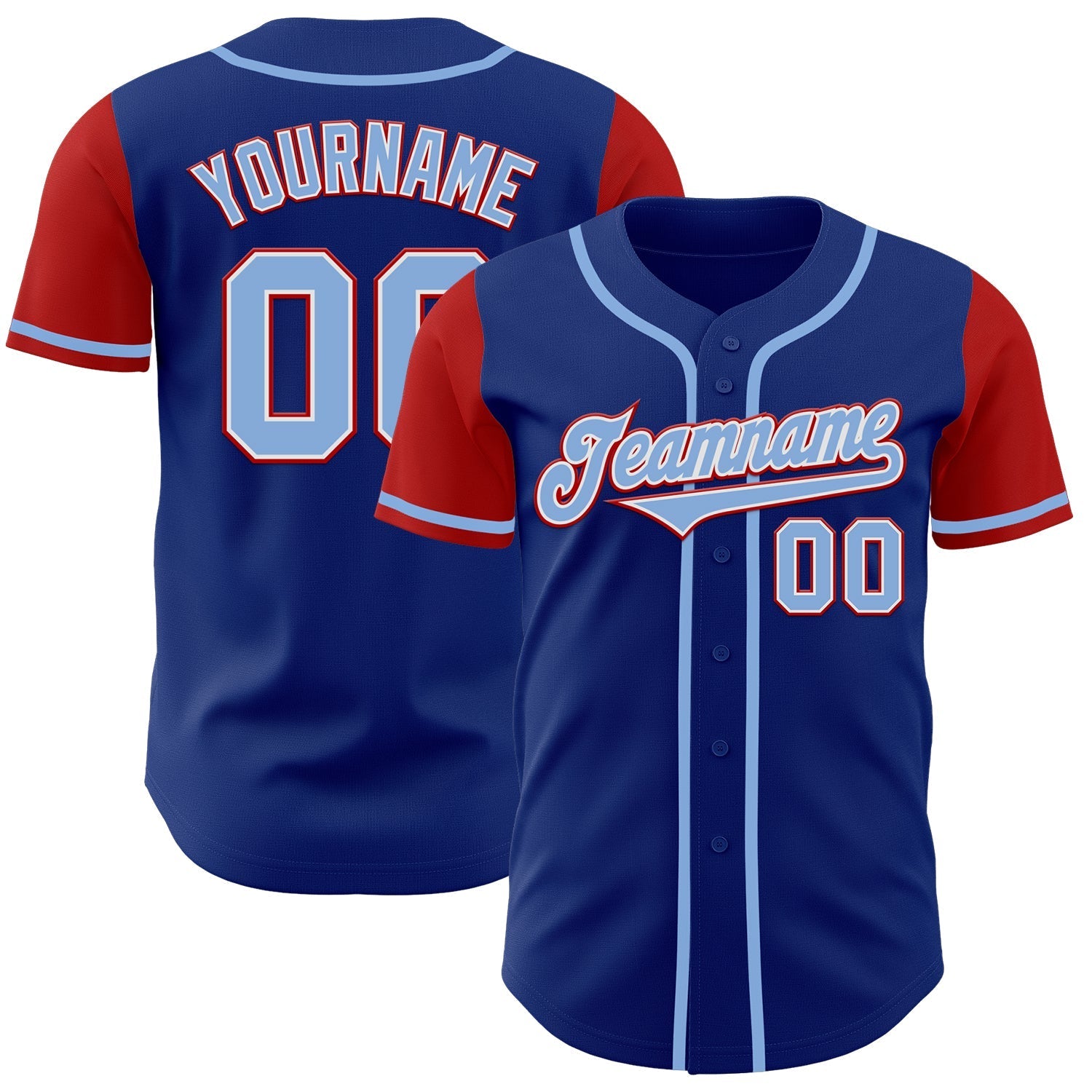 Custom Royal Light Blue-Red Authentic Two Tone Baseball Jersey baseball jersey product view 1