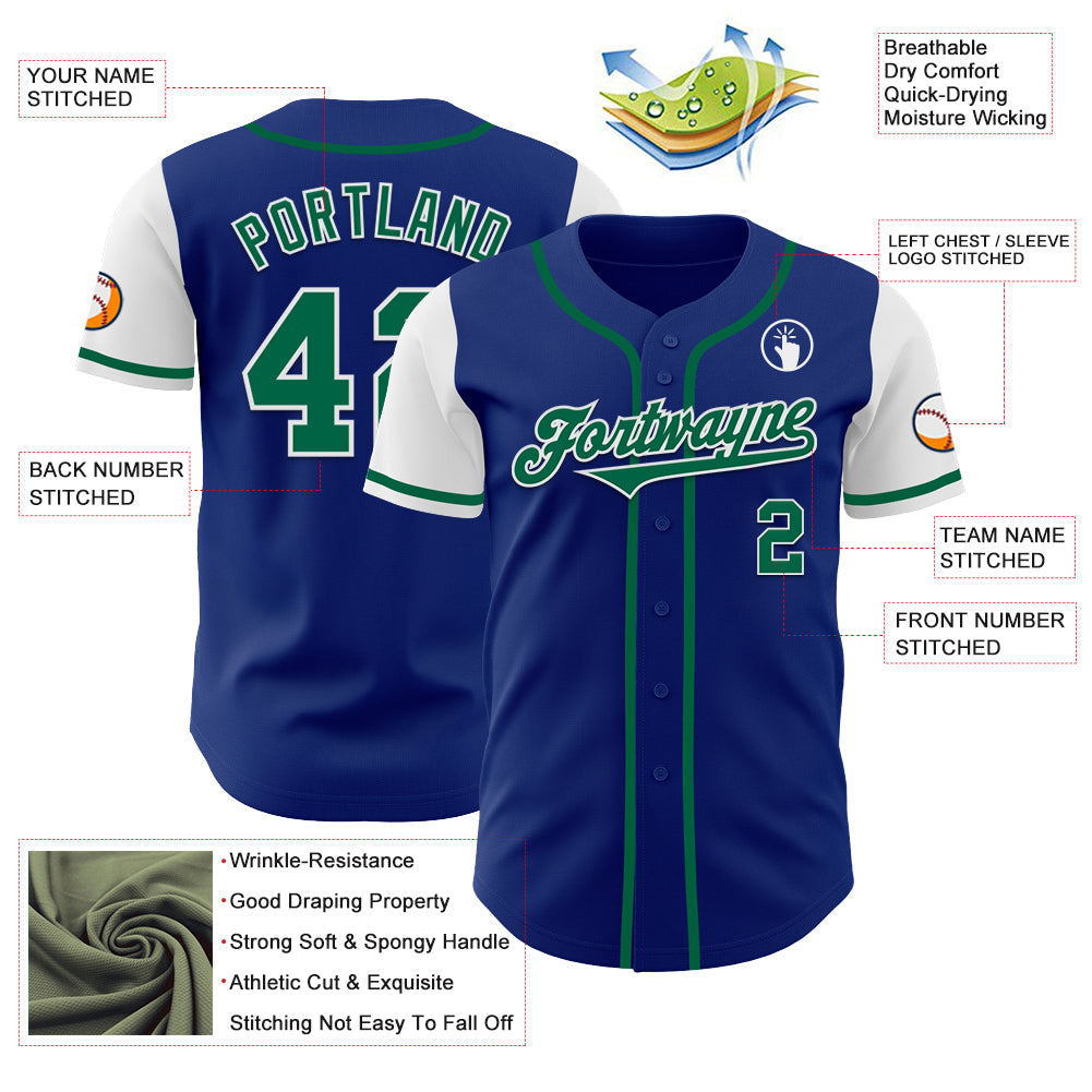 Custom Royal Kelly Green-White Authentic Two Tone Baseball Jersey baseball jersey product view 3
