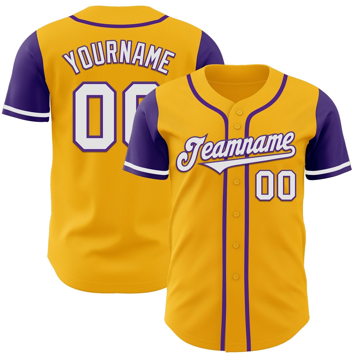 Custom Gold White-Purple Authentic Two Tone Baseball Jersey baseball jersey product view 1