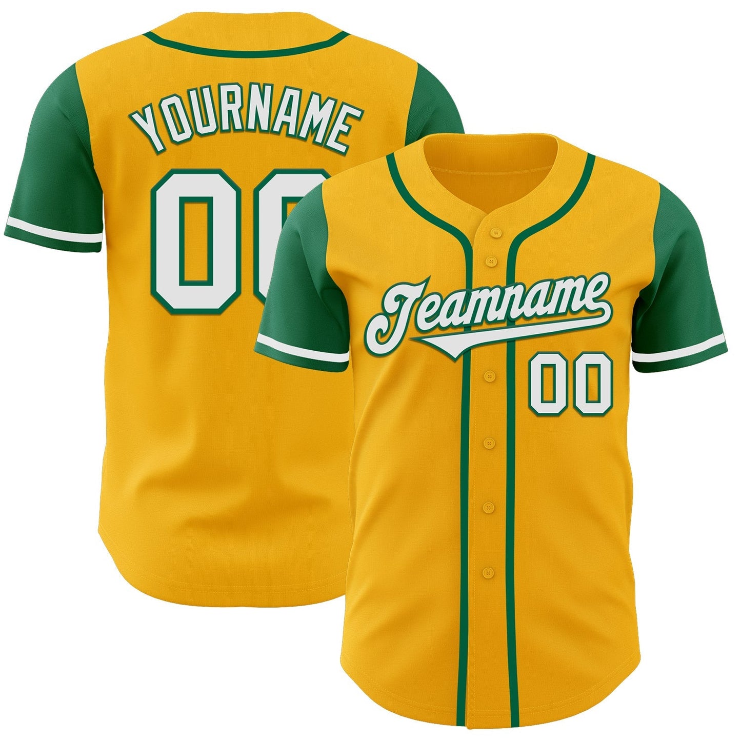 Custom Gold White-Kelly Green Authentic Two Tone Baseball Jersey baseball jersey product view 1