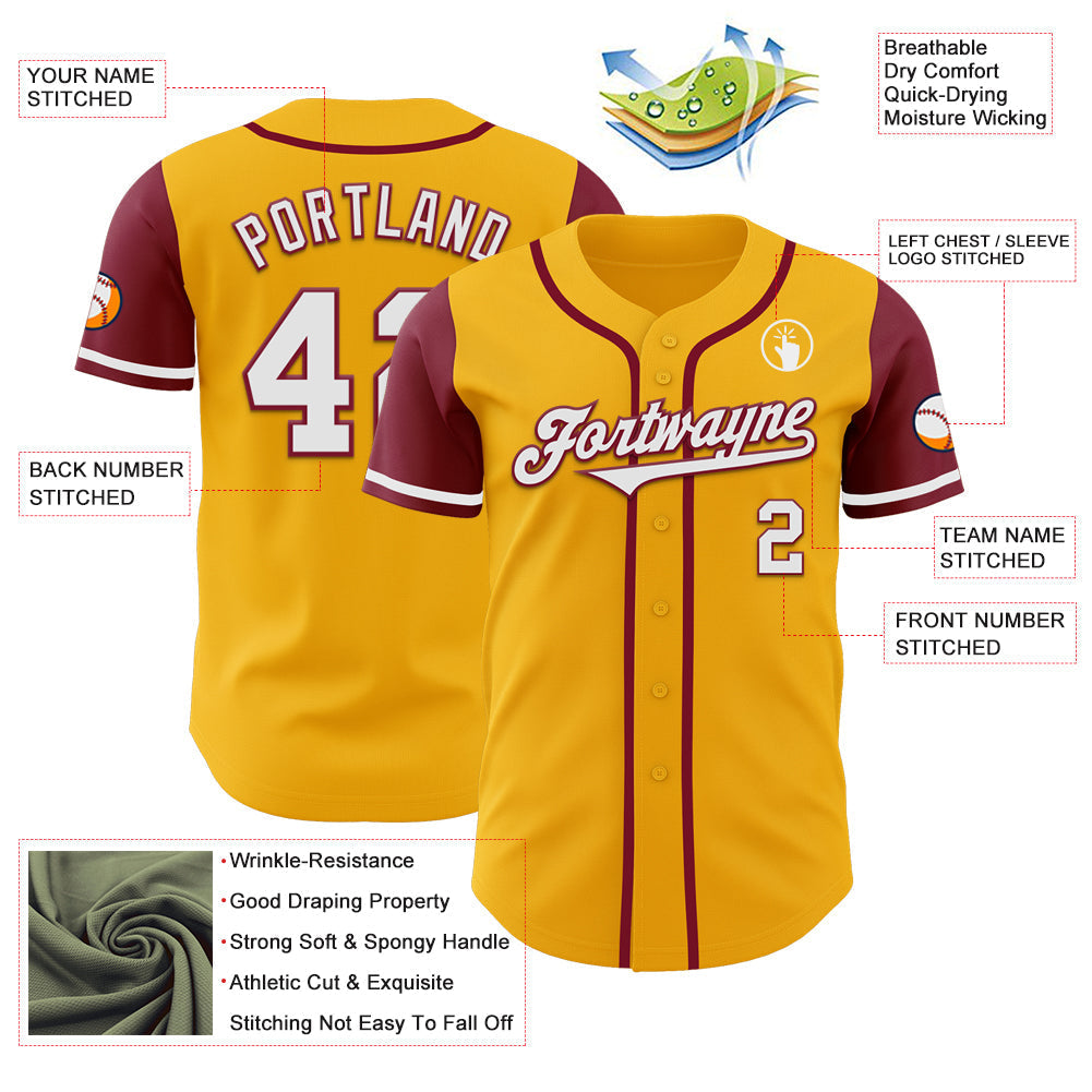 Custom Gold White-Crimson Authentic Two Tone Baseball Jersey baseball jersey product view 3