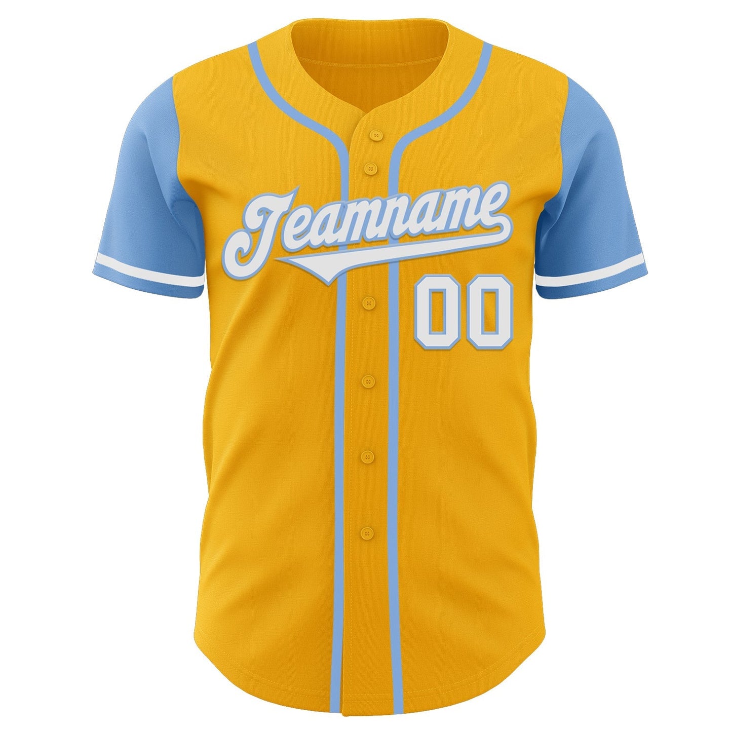 Custom Gold White-Light Blue Authentic Two Tone Baseball Jersey baseball jersey product view 2