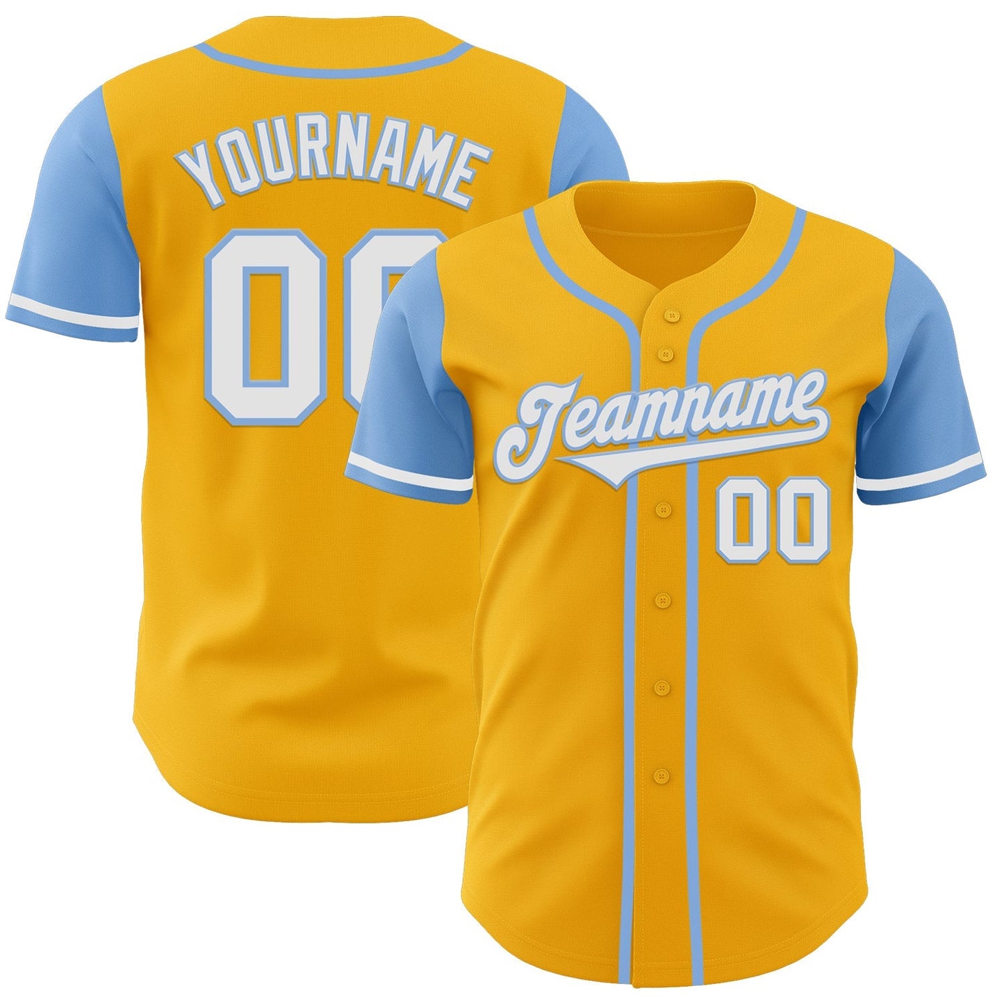 Custom Gold White-Light Blue Authentic Two Tone Baseball Jersey baseball jersey product view 1
