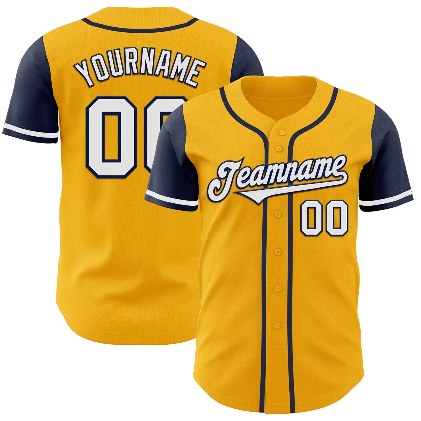 Custom Gold White-Navy Authentic Two Tone Baseball Jersey baseball jersey product view 1