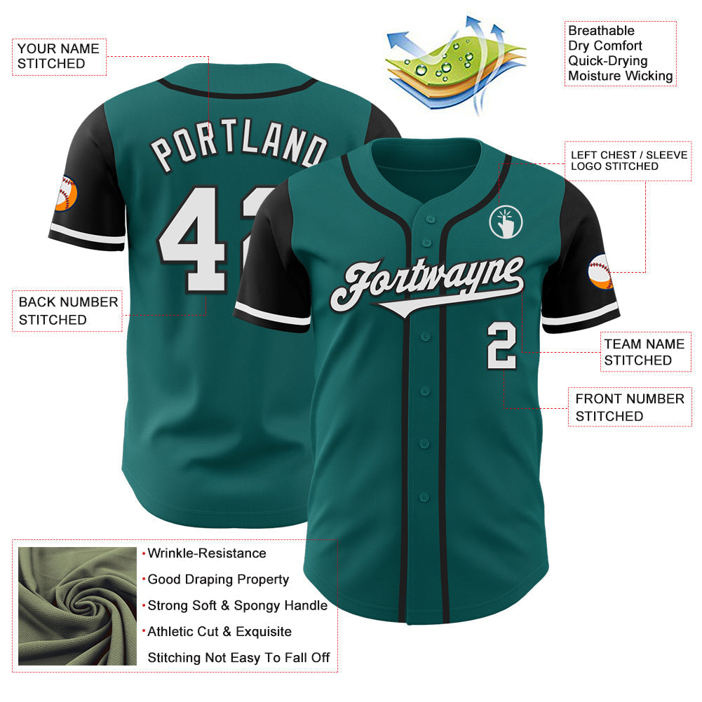 Custom Teal White-Black Authentic Two Tone Baseball Jersey baseball jersey product view 3