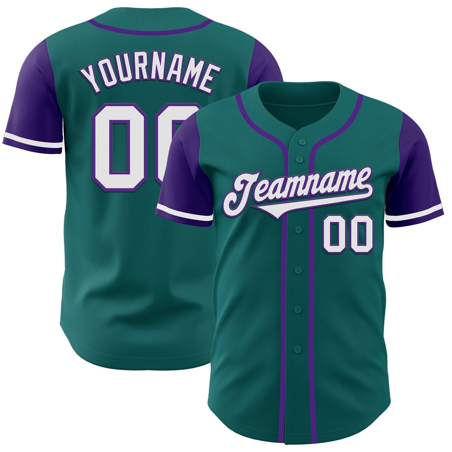 Custom Teal White-Purple Authentic Two Tone Baseball Jersey baseball jersey product view 1