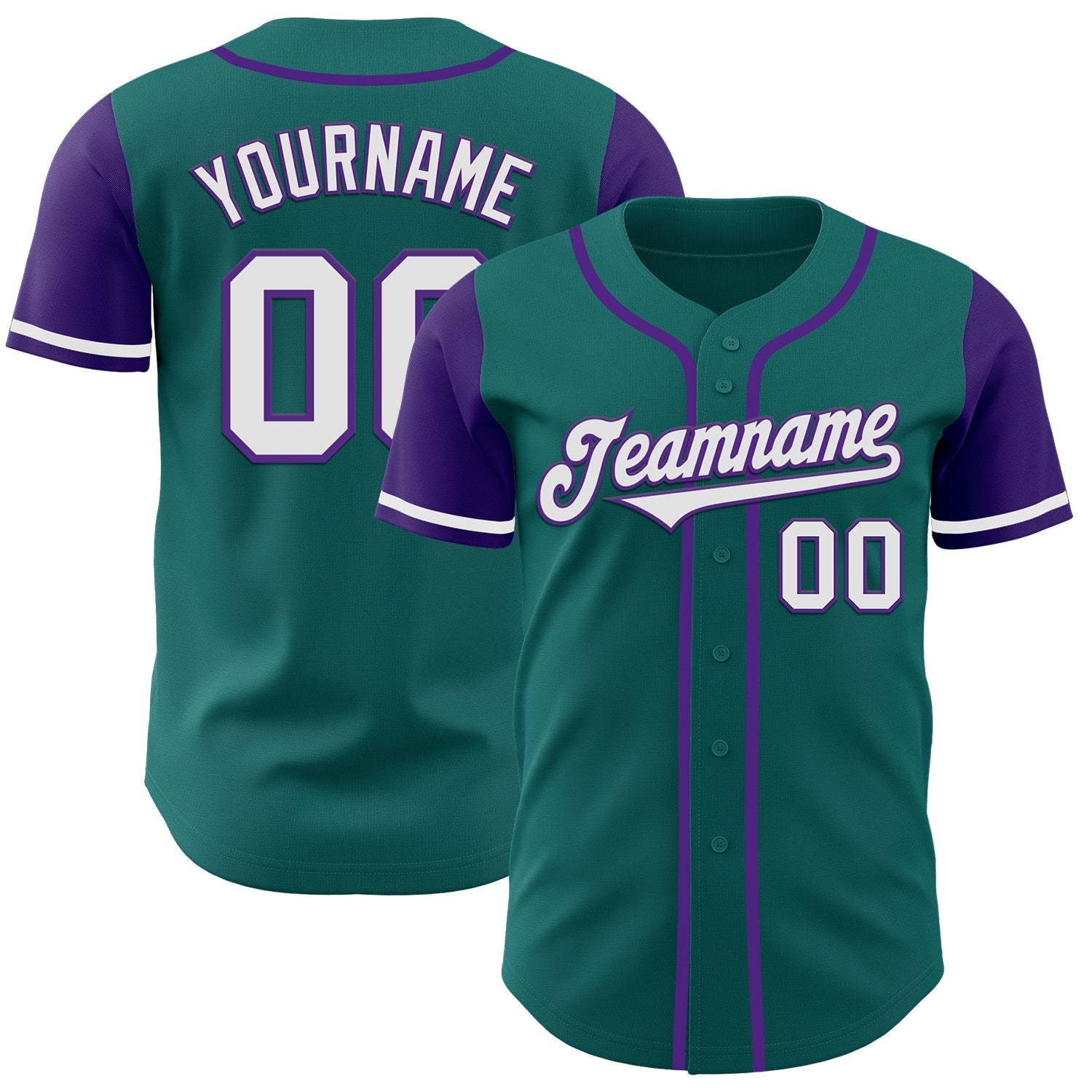 Custom Teal White-Purple Authentic Two Tone Baseball Jersey baseball jersey product view 1
