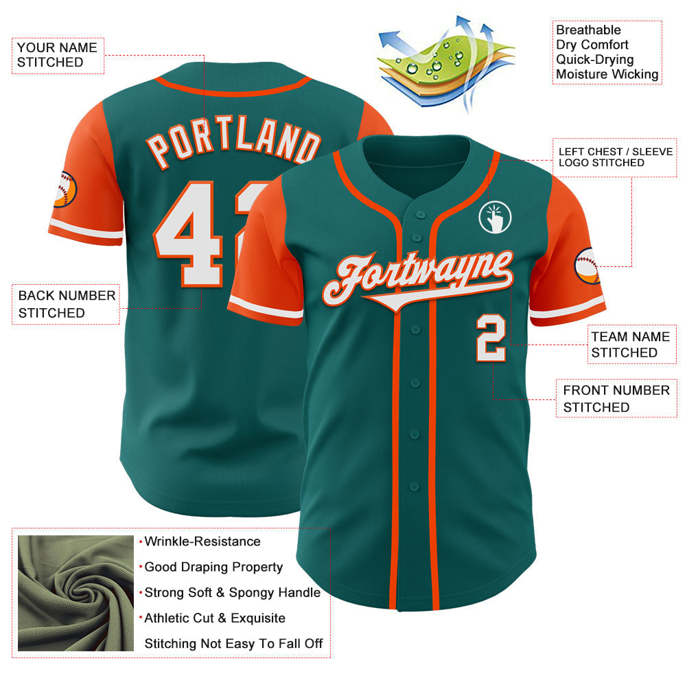 Custom Teal White-Orange Authentic Two Tone Baseball Jersey baseball jersey product view 3