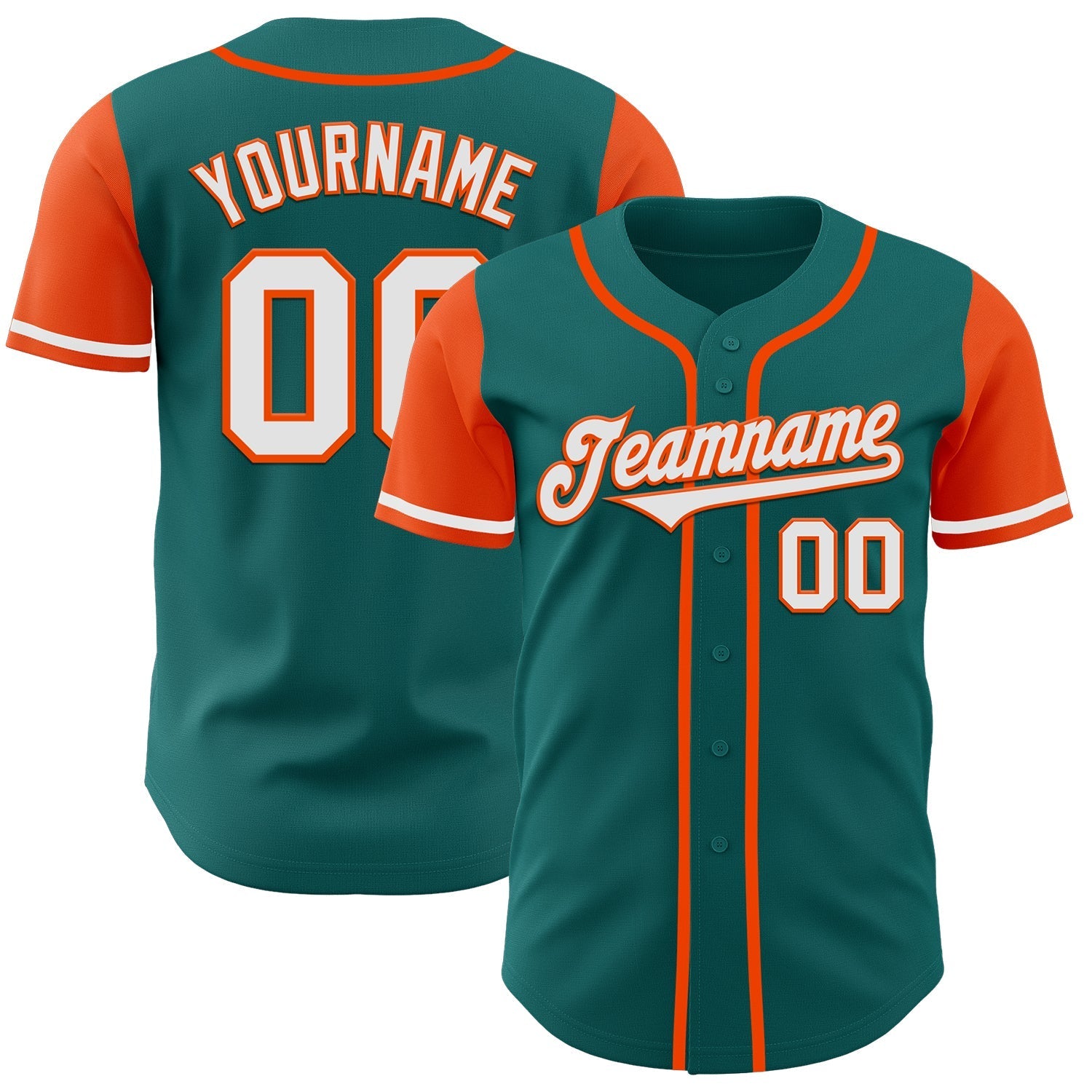 Custom Teal White-Orange Authentic Two Tone Baseball Jersey baseball jersey product view 1