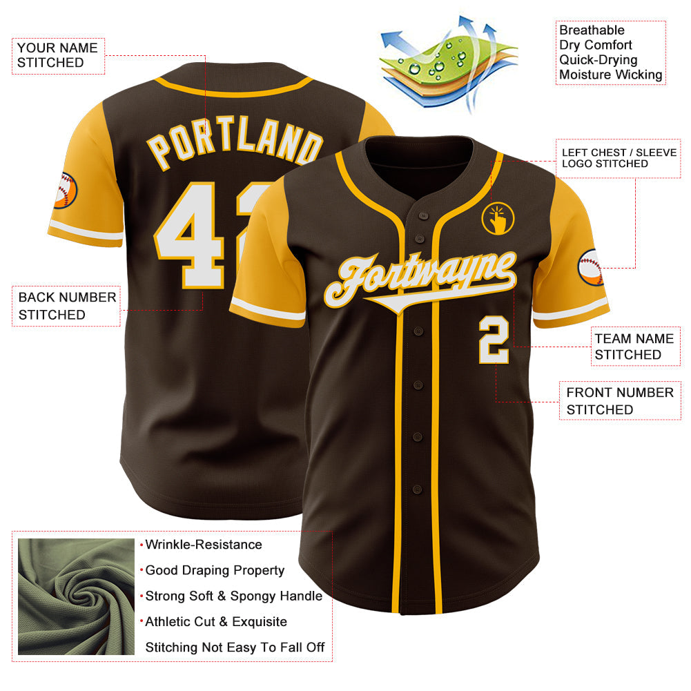 Custom Brown White-Gold Authentic Two Tone Baseball Jersey baseball jersey product view 3