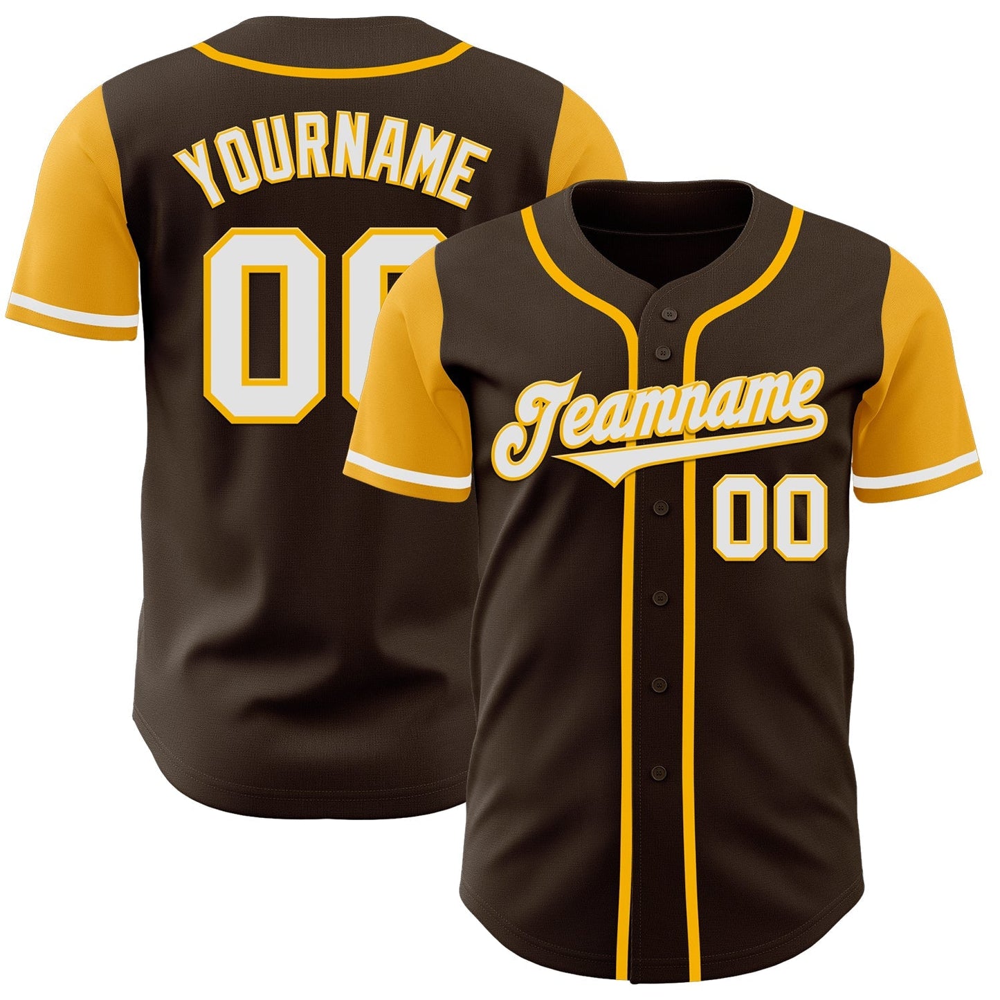 Custom Brown White-Gold Authentic Two Tone Baseball Jersey baseball jersey product view 1