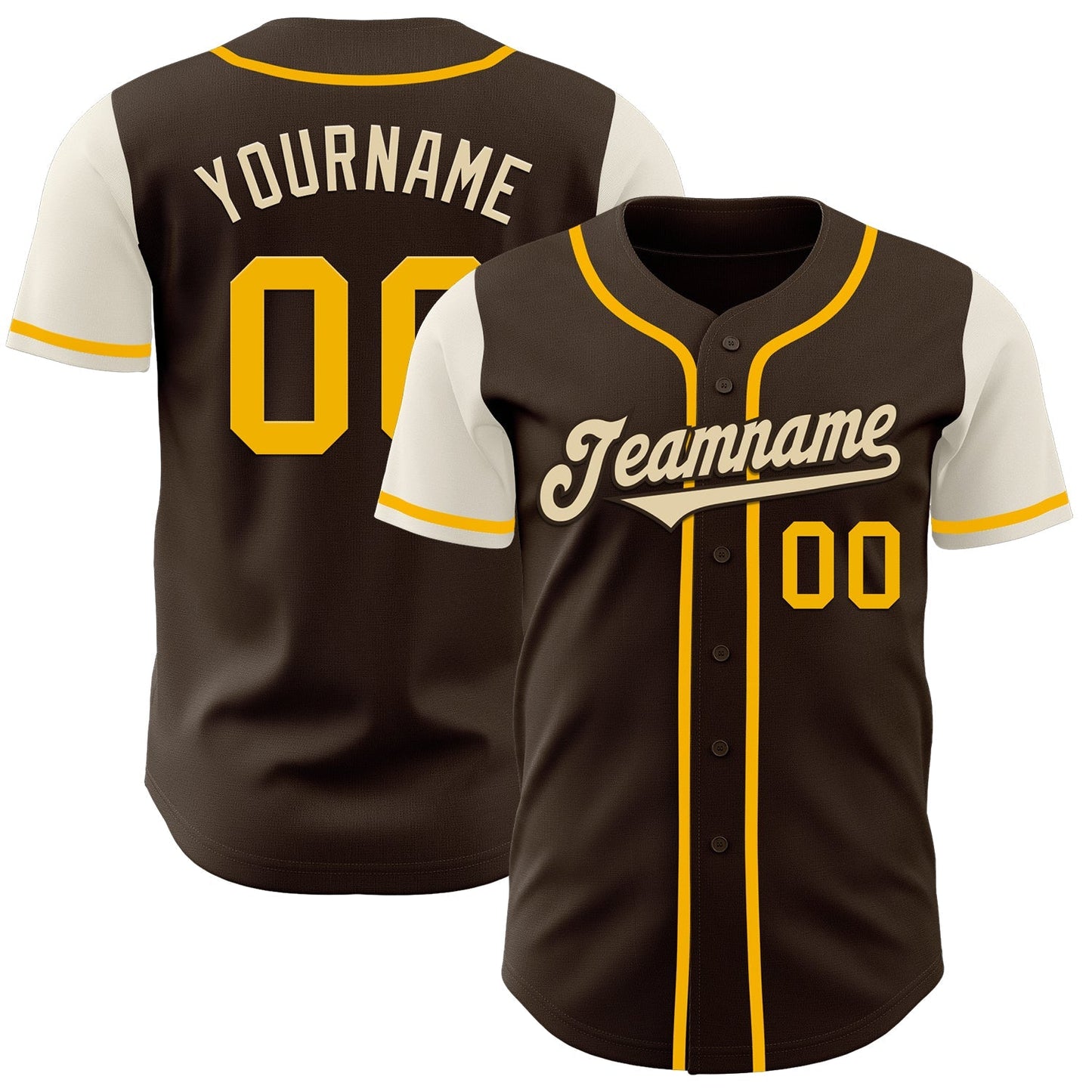 Custom Brown Gold-Cream Authentic Two Tone Baseball Jersey baseball jersey product view 1