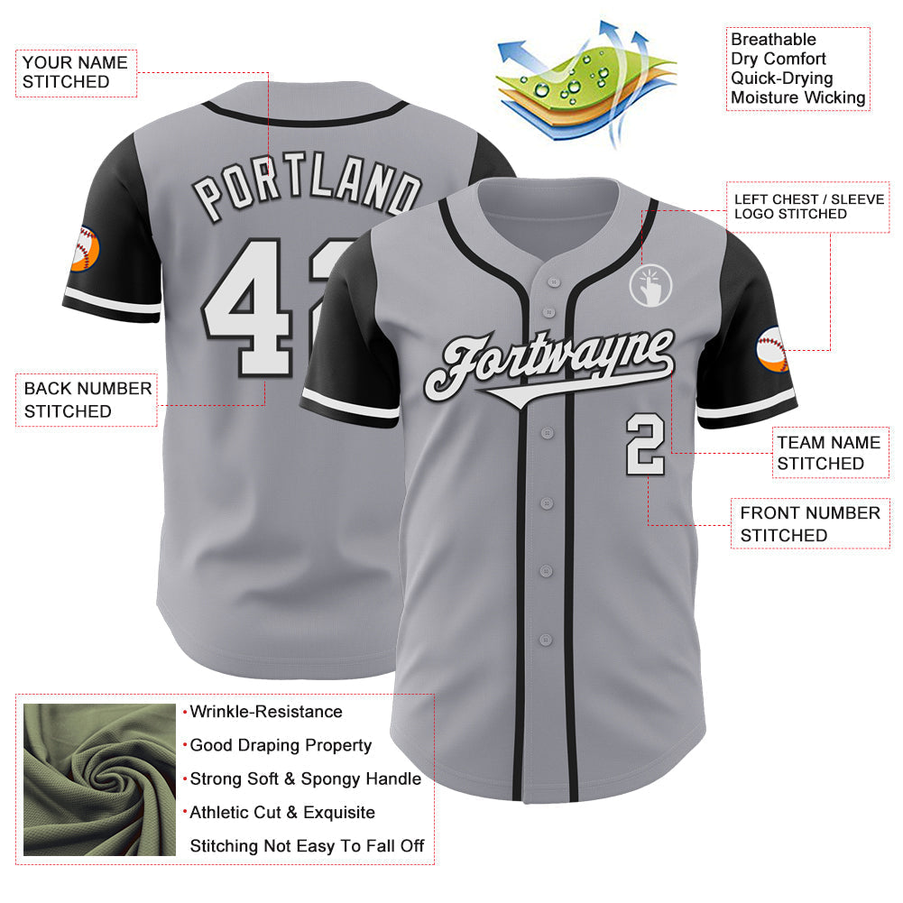 Custom Gray White-Black Authentic Two Tone Baseball Jersey baseball jersey product view 3