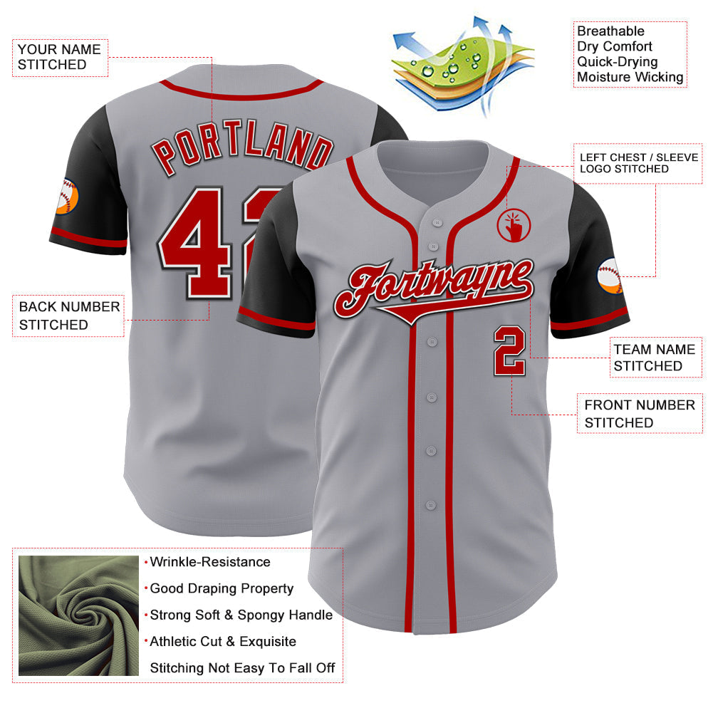 Custom Gray Red-Black Authentic Two Tone Baseball Jersey baseball jersey product view 3